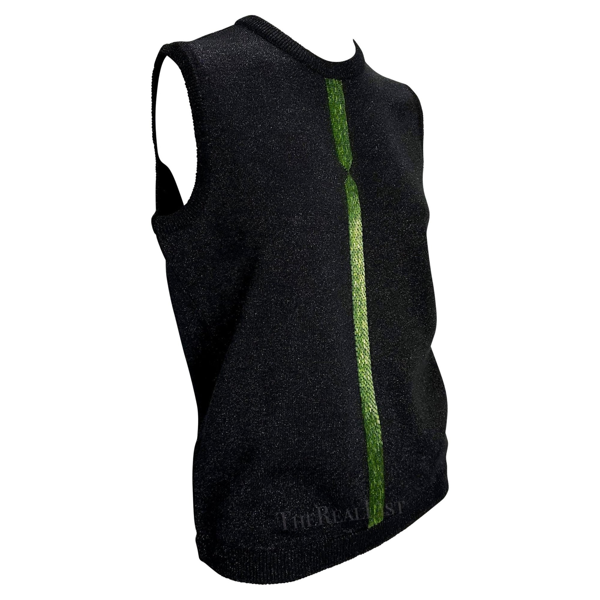 F/W 1997 Gianni Versace Couture Green Beaded Black Lurex Metallic Knit Sweater - RealList