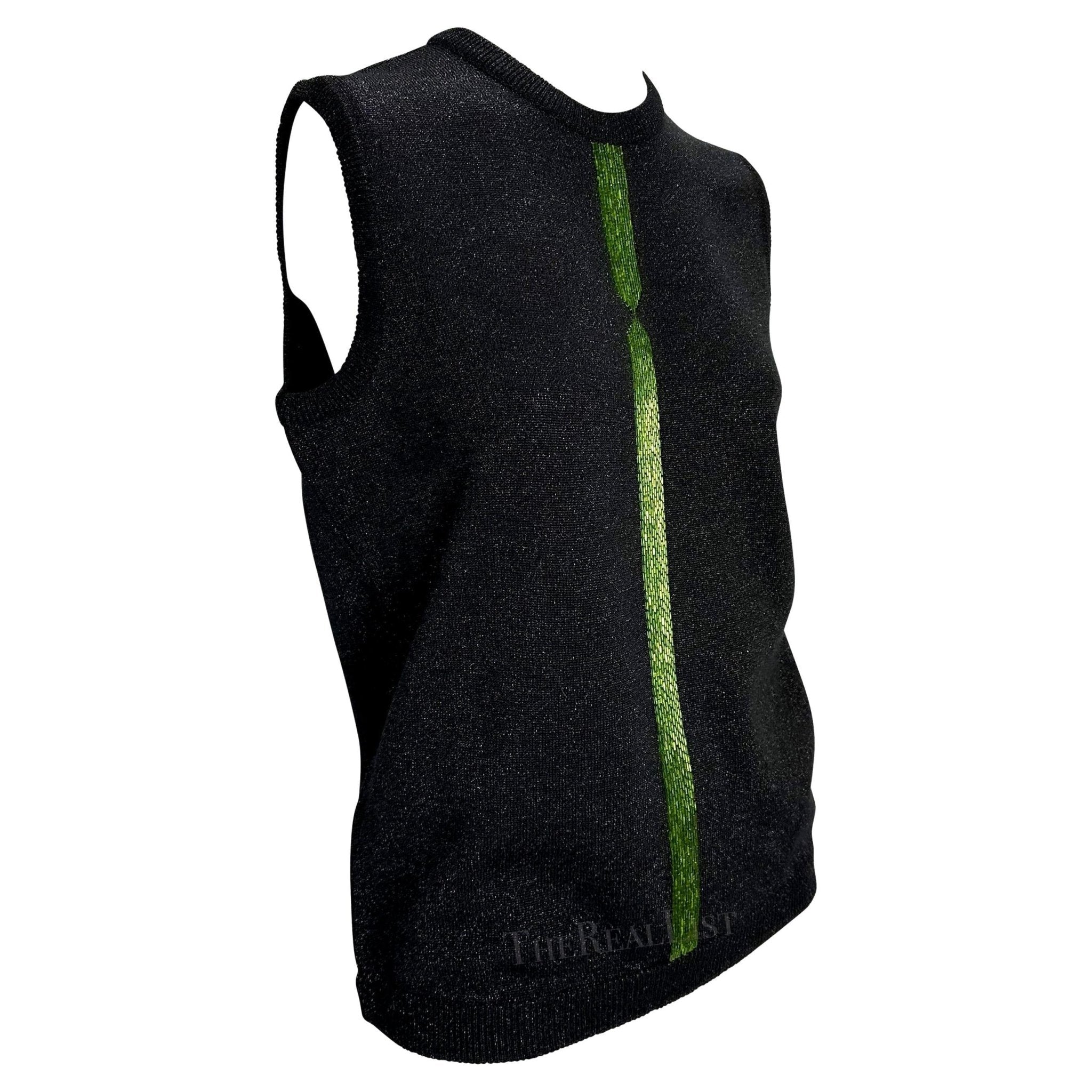F/W 1997 Gianni Versace Couture Green Beaded Black Lurex Metallic Knit Sweater - RealList