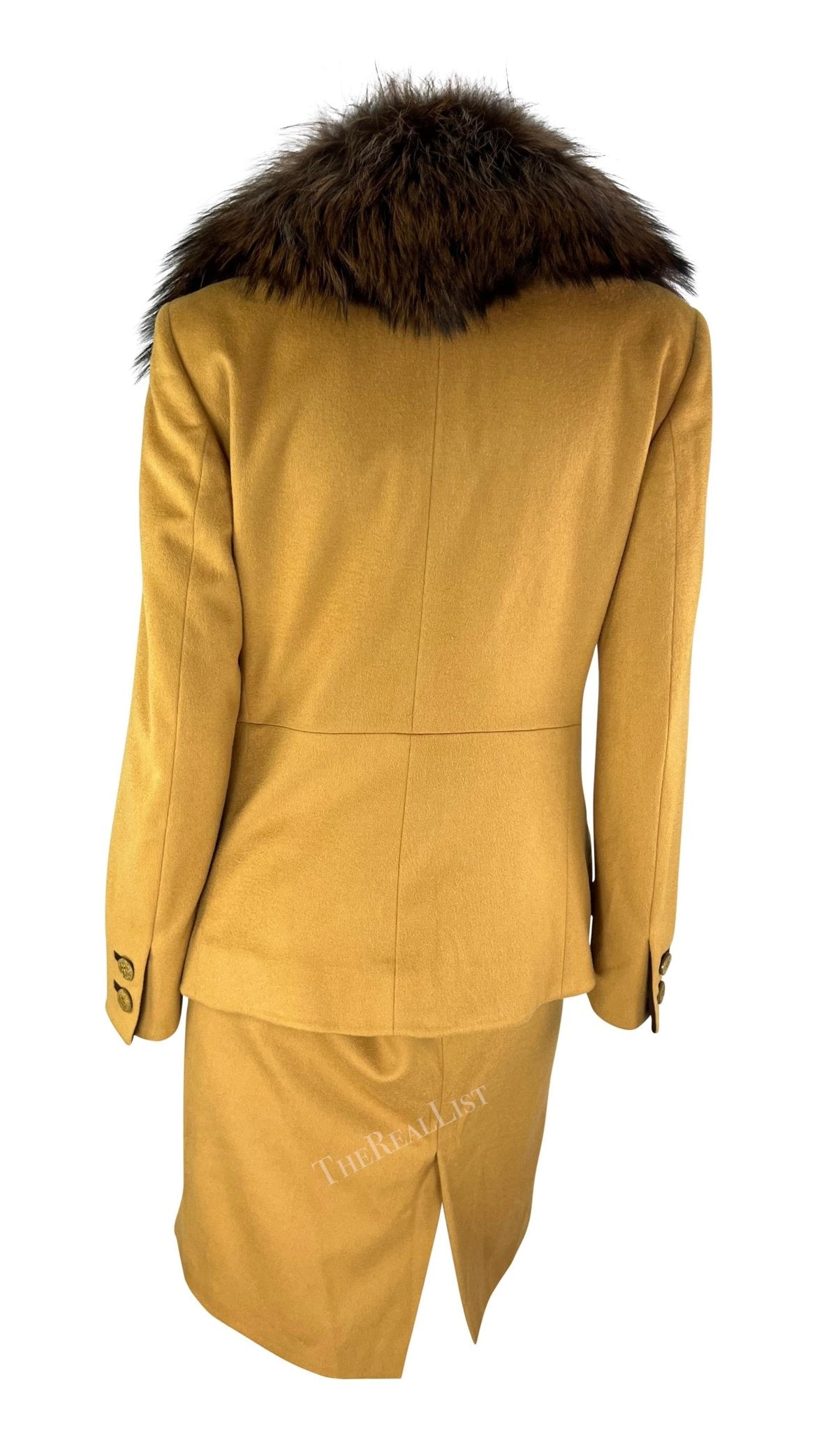 F/W 1997 Gianni Versace Couture Mustard Fox Fur Trim Wool Skirt Suit - RealList