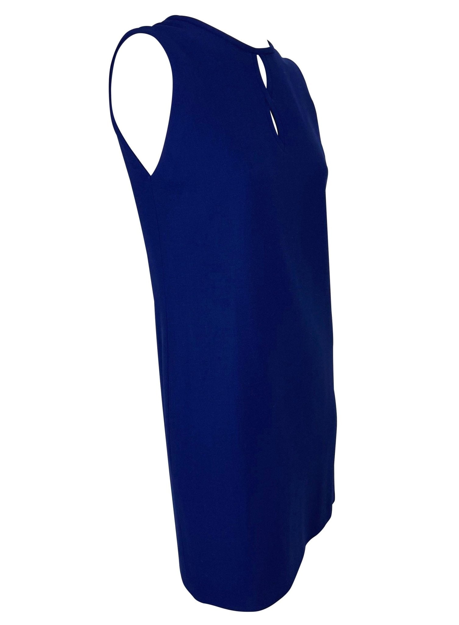 F/W 1997 Gianni Versace Couture Royal Blue Keyhole Wool Stretch Dress - RealList