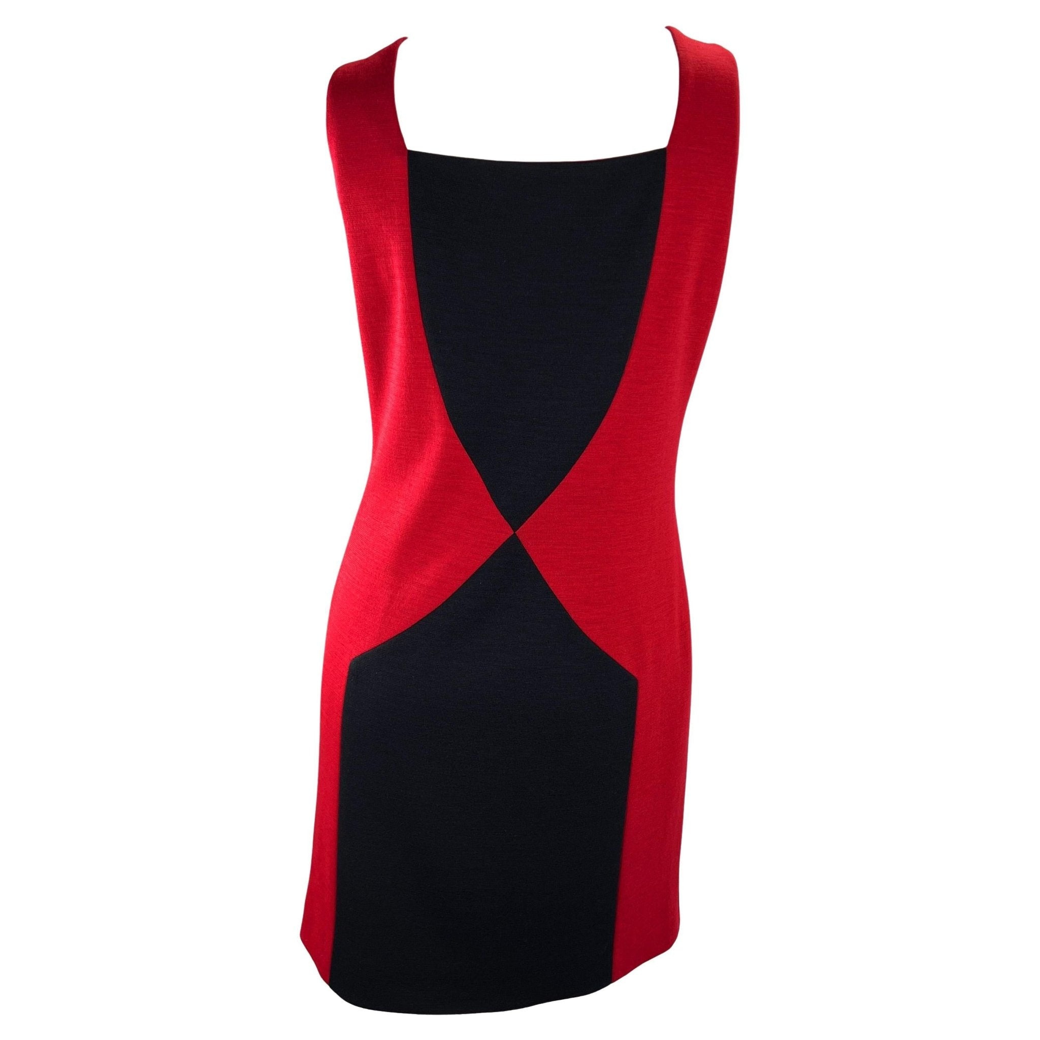 F/W 1997 Gianni Versace Couture Runway Red Colorblock Sleeveless Dress - RealList