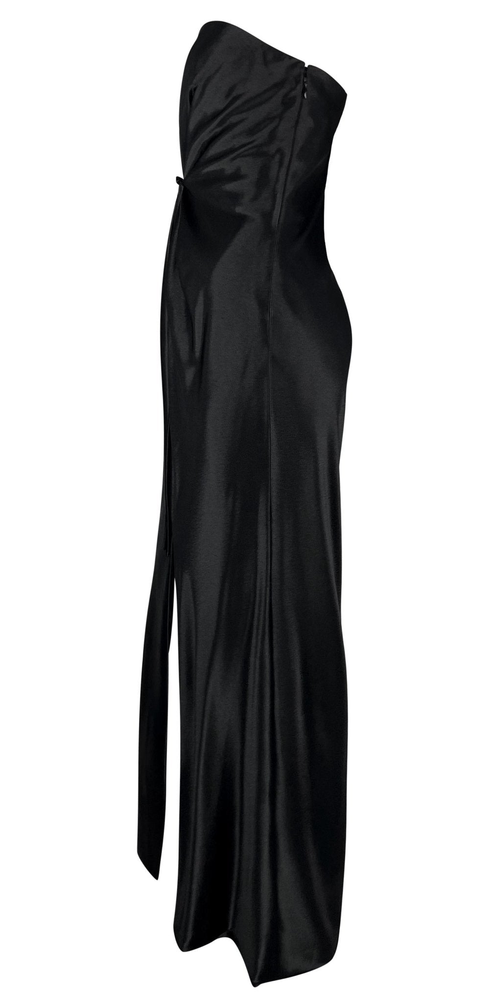 F/W 1997 Gianni Versace Strapless Satin Tie - Front Black Gown - RealList