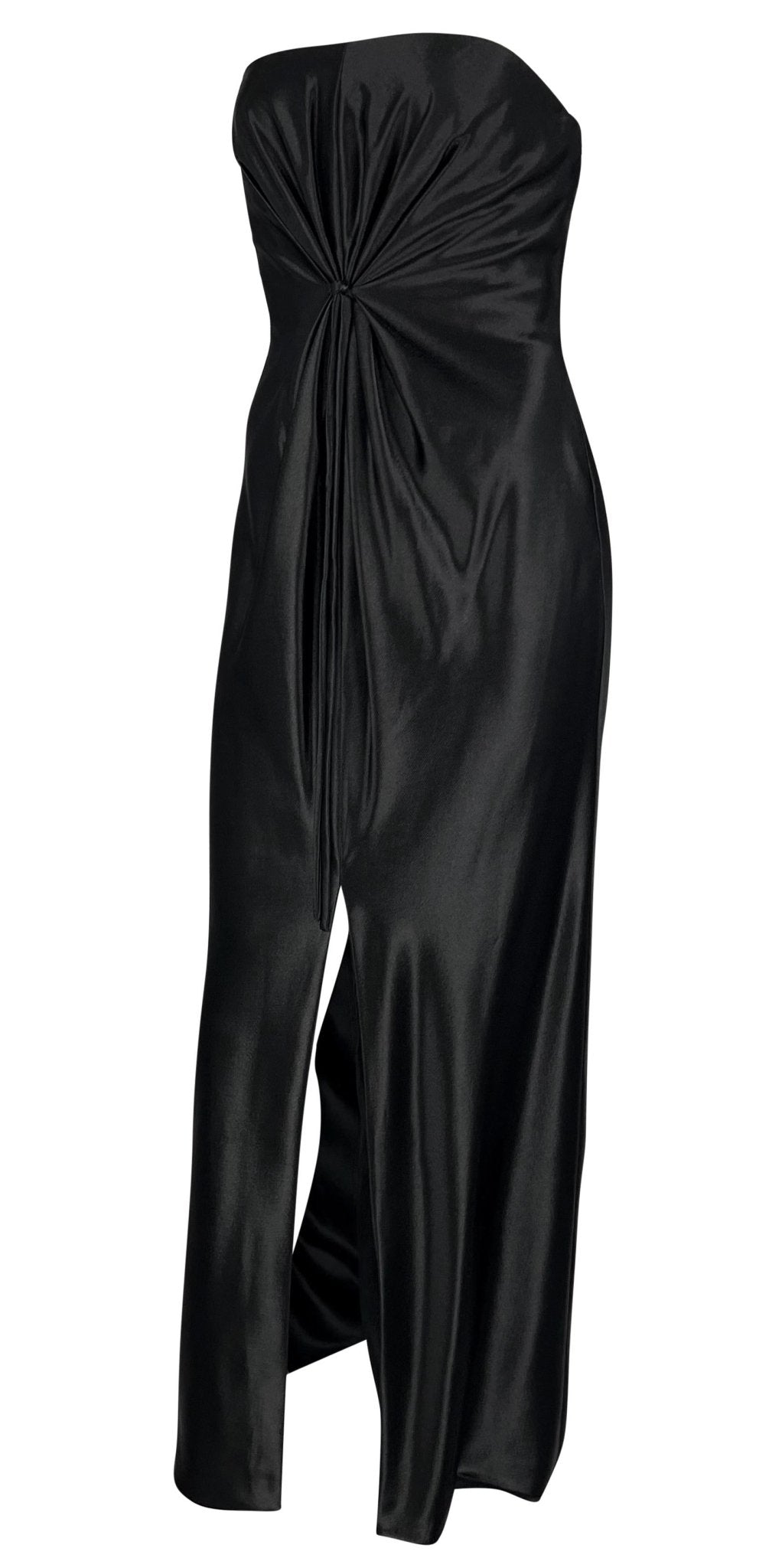 F/W 1997 Gianni Versace Strapless Satin Tie - Front Black Gown - RealList