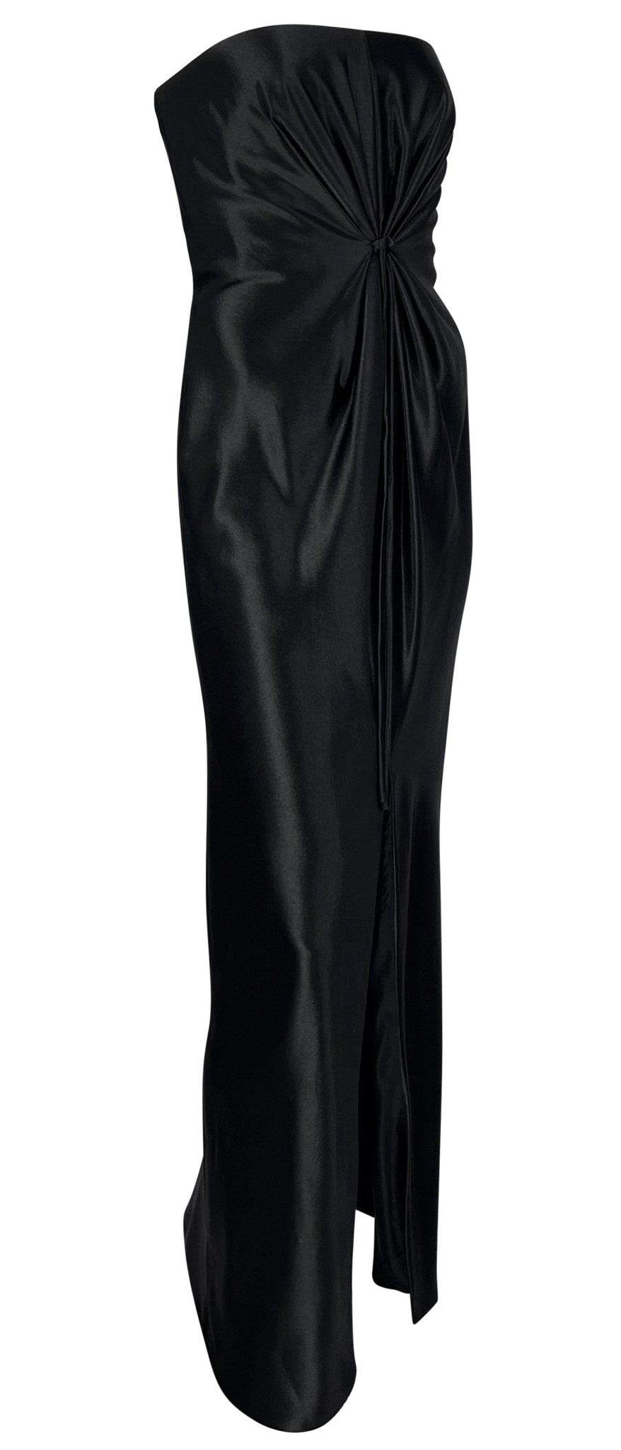 F/W 1997 Gianni Versace Strapless Satin Tie - Front Black Gown - RealList