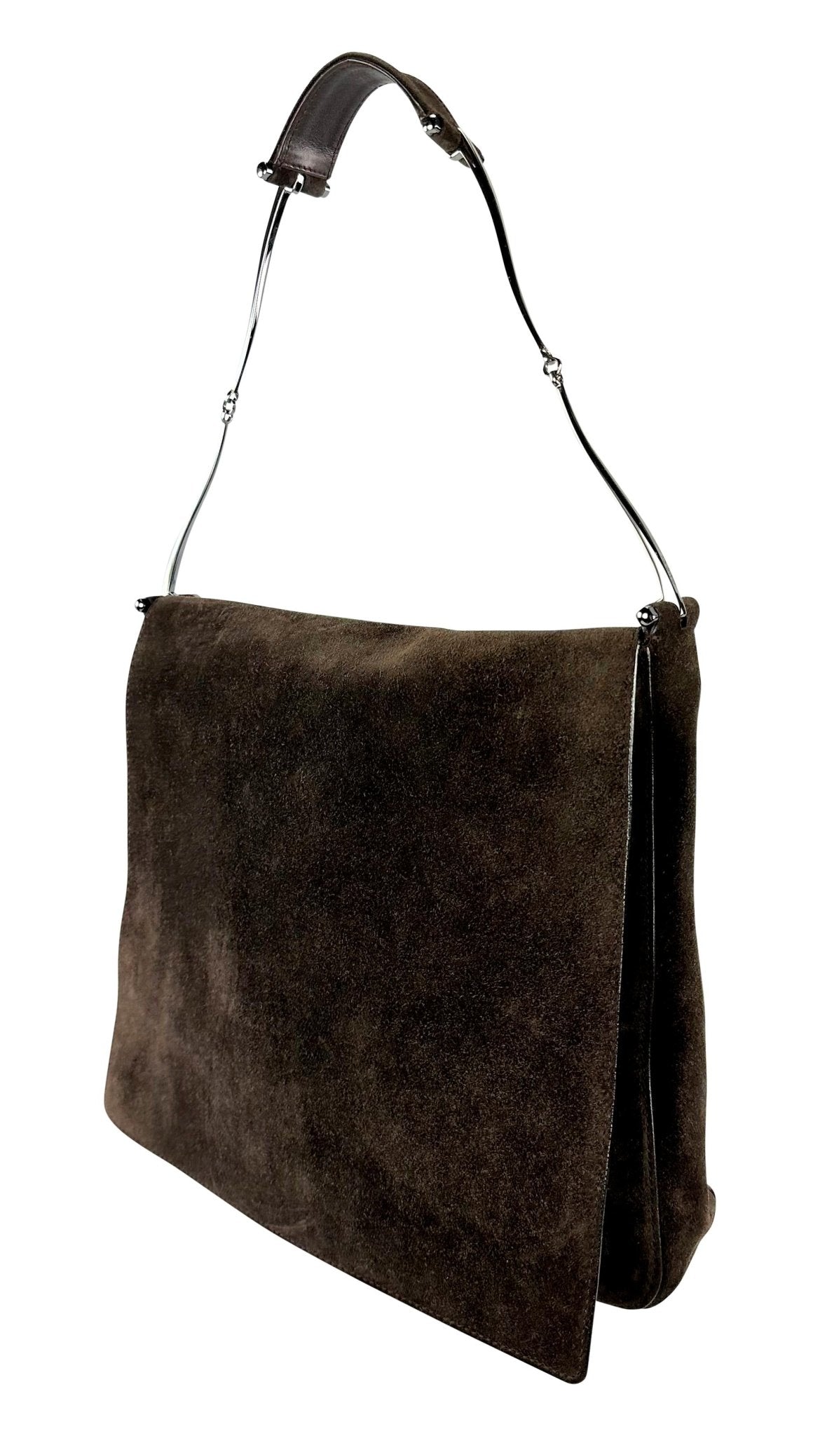 F/W 1997 Gucci by Tom Ford Horsebit Strap Brown Suede Flap Shoulder Bag - RealList