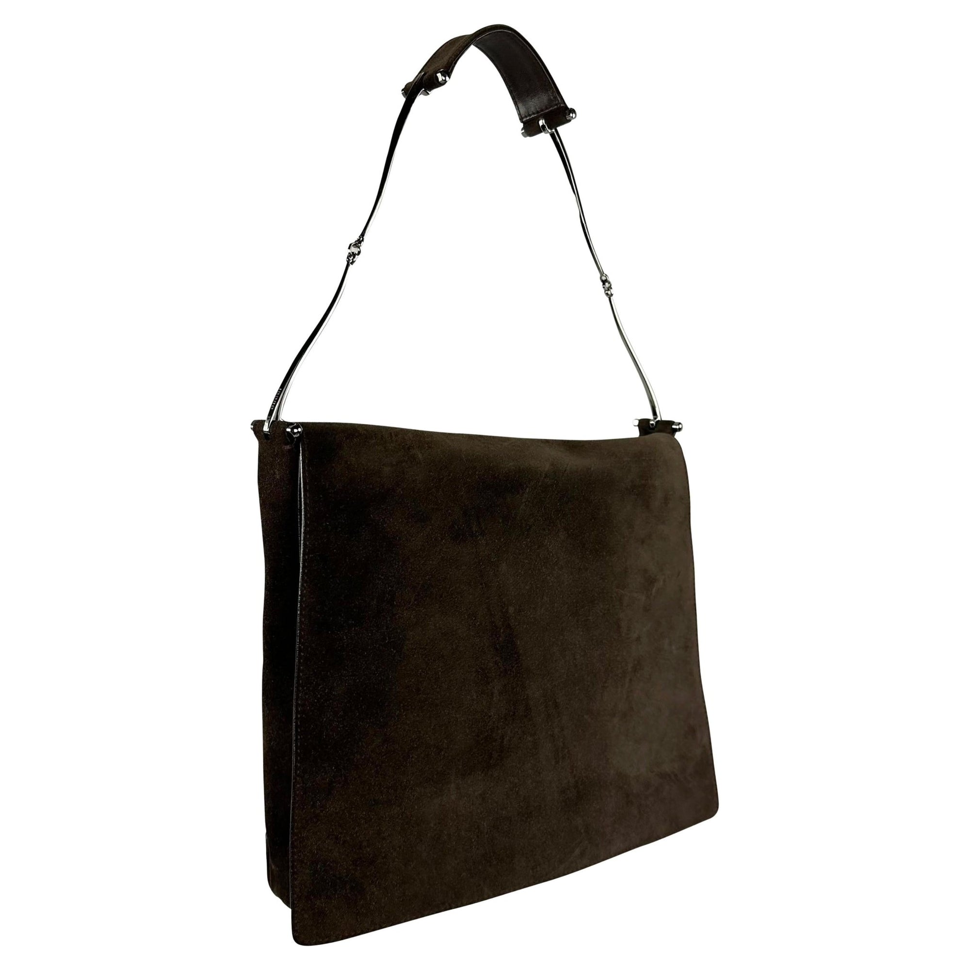 F/W 1997 Gucci by Tom Ford Horsebit Strap Brown Suede Flap Shoulder Bag - RealList