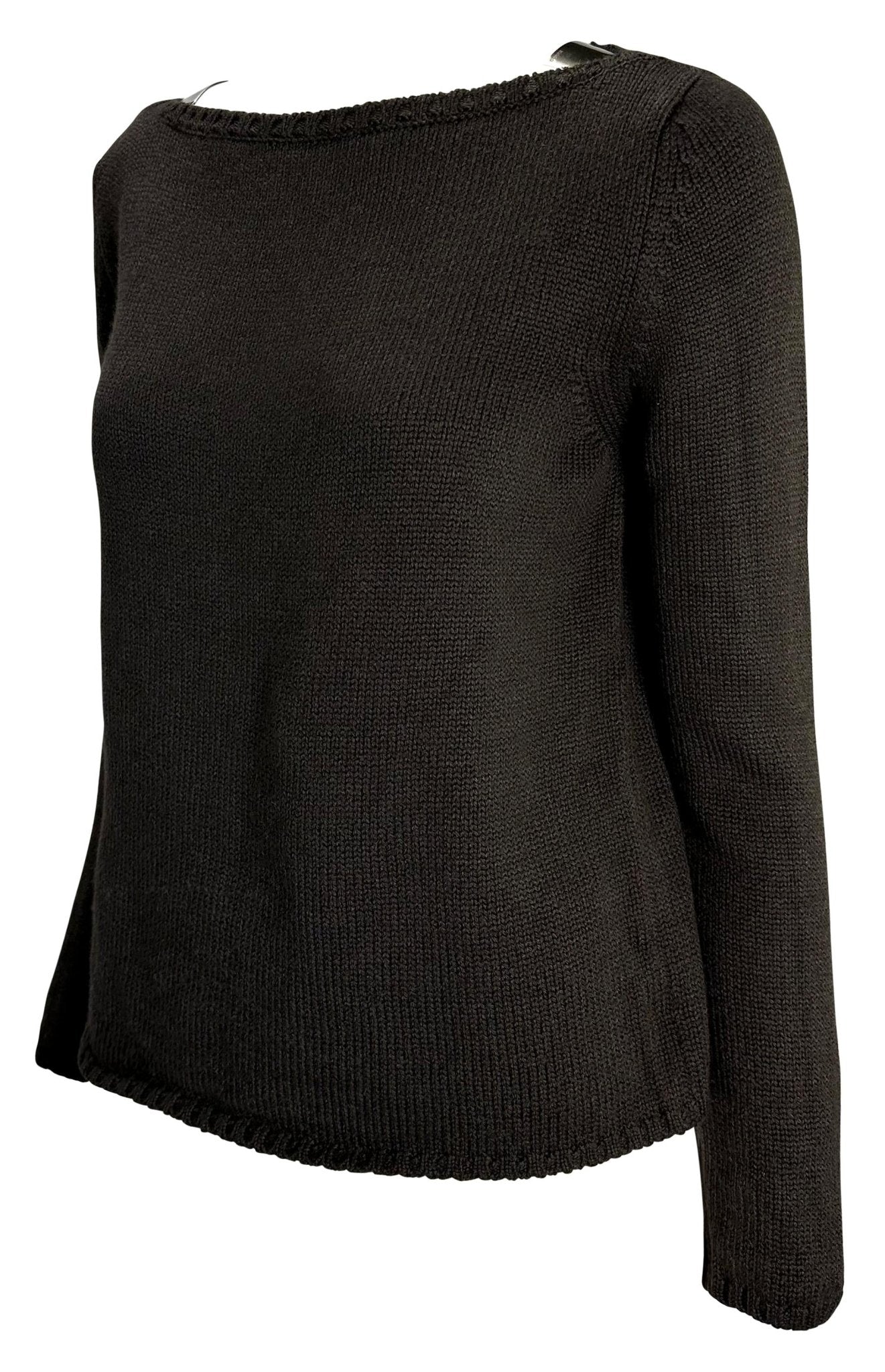 F/W 1997 Gucci by Tom Ford Metal Logo Buckle Brown Knit Wool Pullover Sweater - RealList