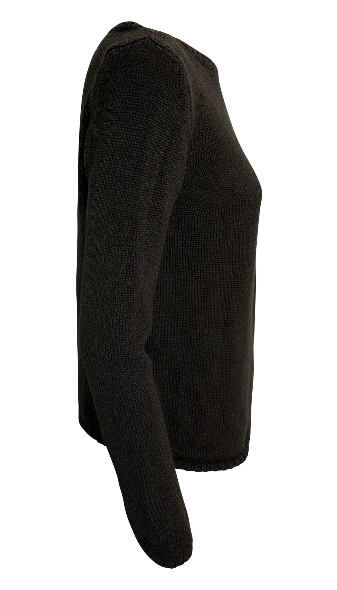 F/W 1997 Gucci by Tom Ford Metal Logo Buckle Brown Knit Wool Pullover Sweater - RealList