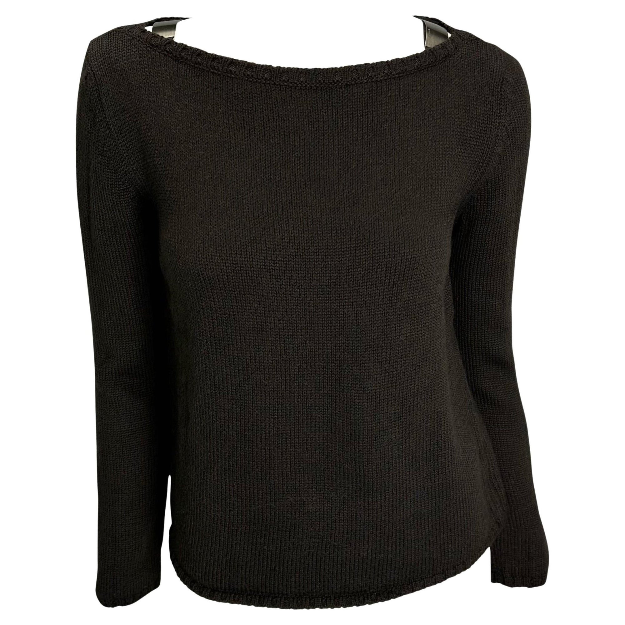 F/W 1997 Gucci by Tom Ford Metal Logo Buckle Brown Knit Wool Pullover Sweater - RealList