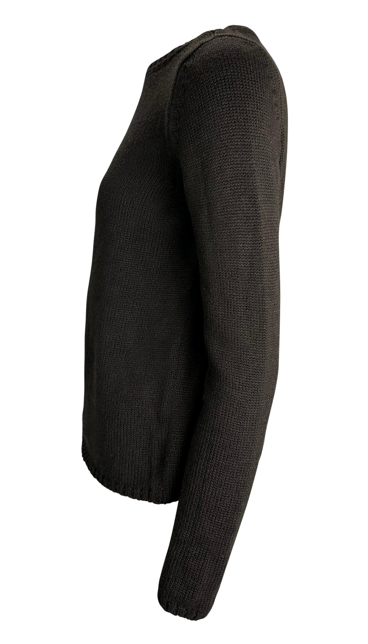 F/W 1997 Gucci by Tom Ford Metal Logo Buckle Brown Knit Wool Pullover Sweater - RealList