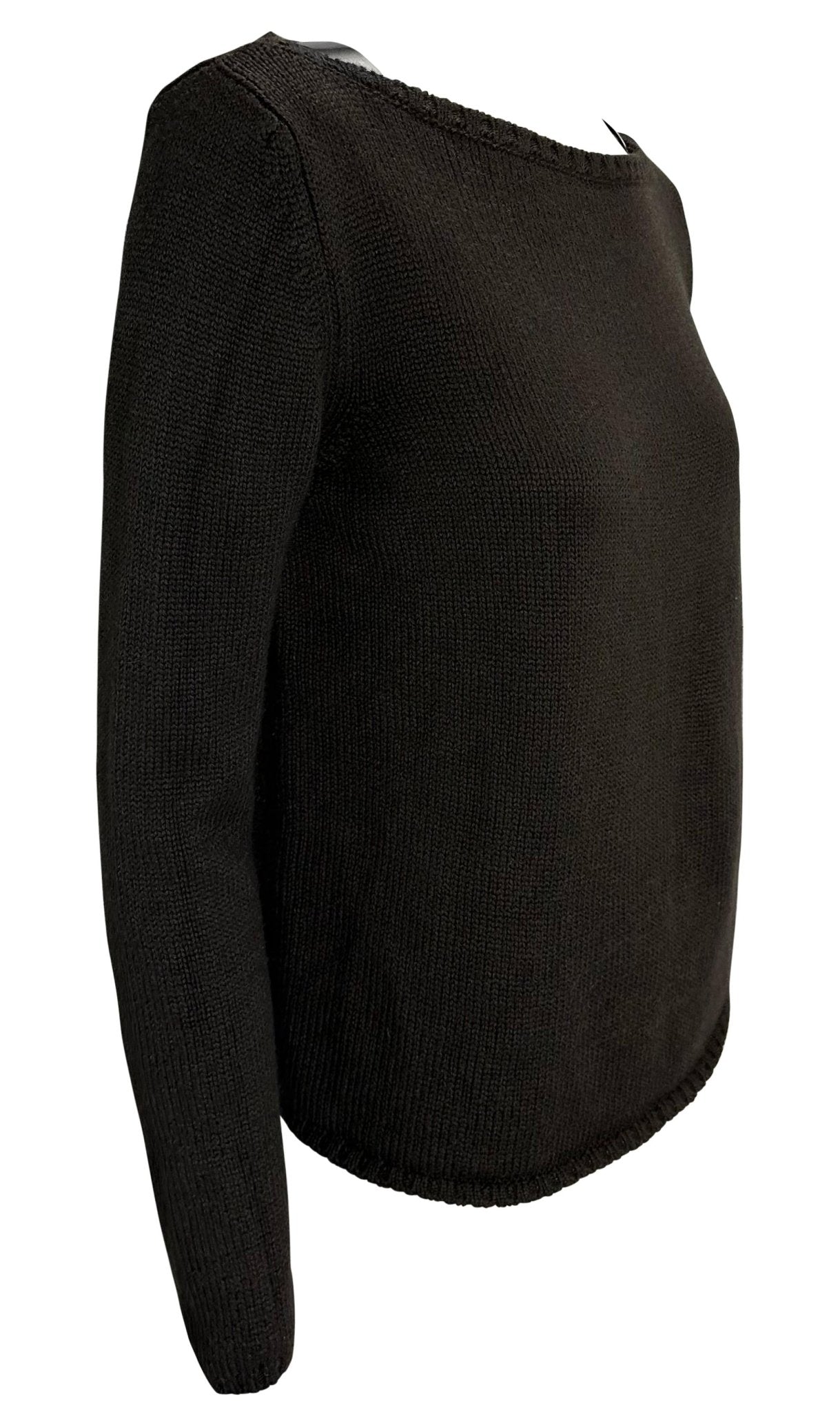 F/W 1997 Gucci by Tom Ford Metal Logo Buckle Brown Knit Wool Pullover Sweater - RealList