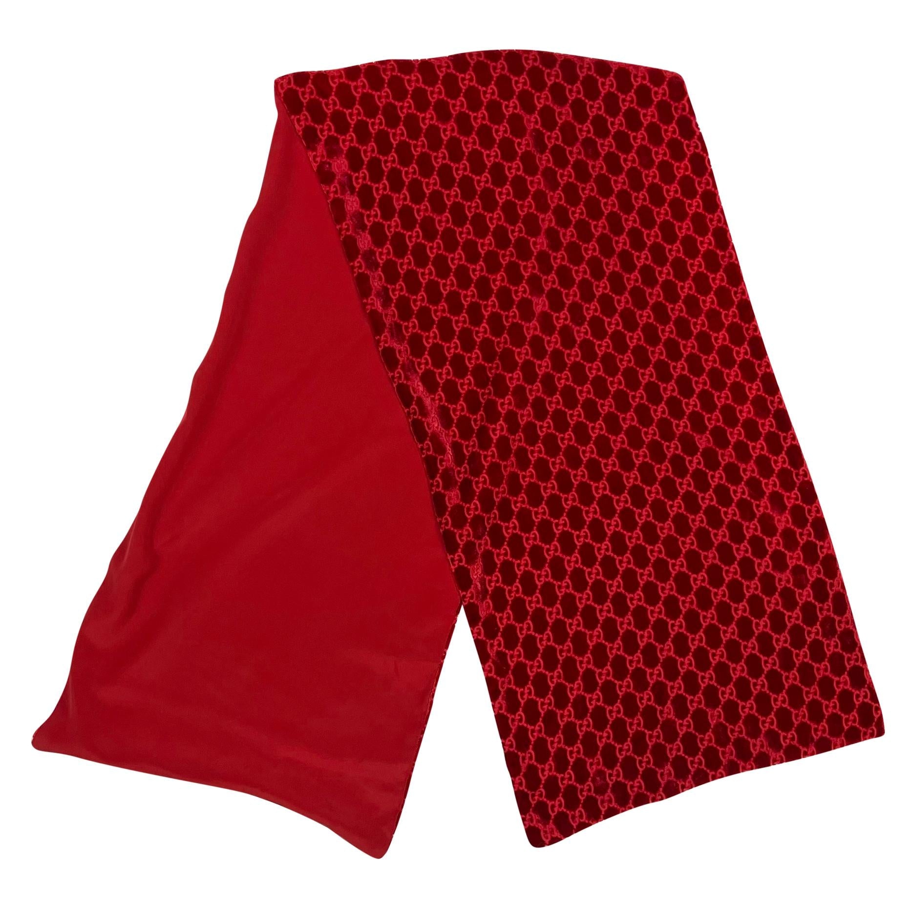 F/W 1997 Gucci by Tom Ford Red Velvet GG Devoré Silk Rectangular Scarf - RealList