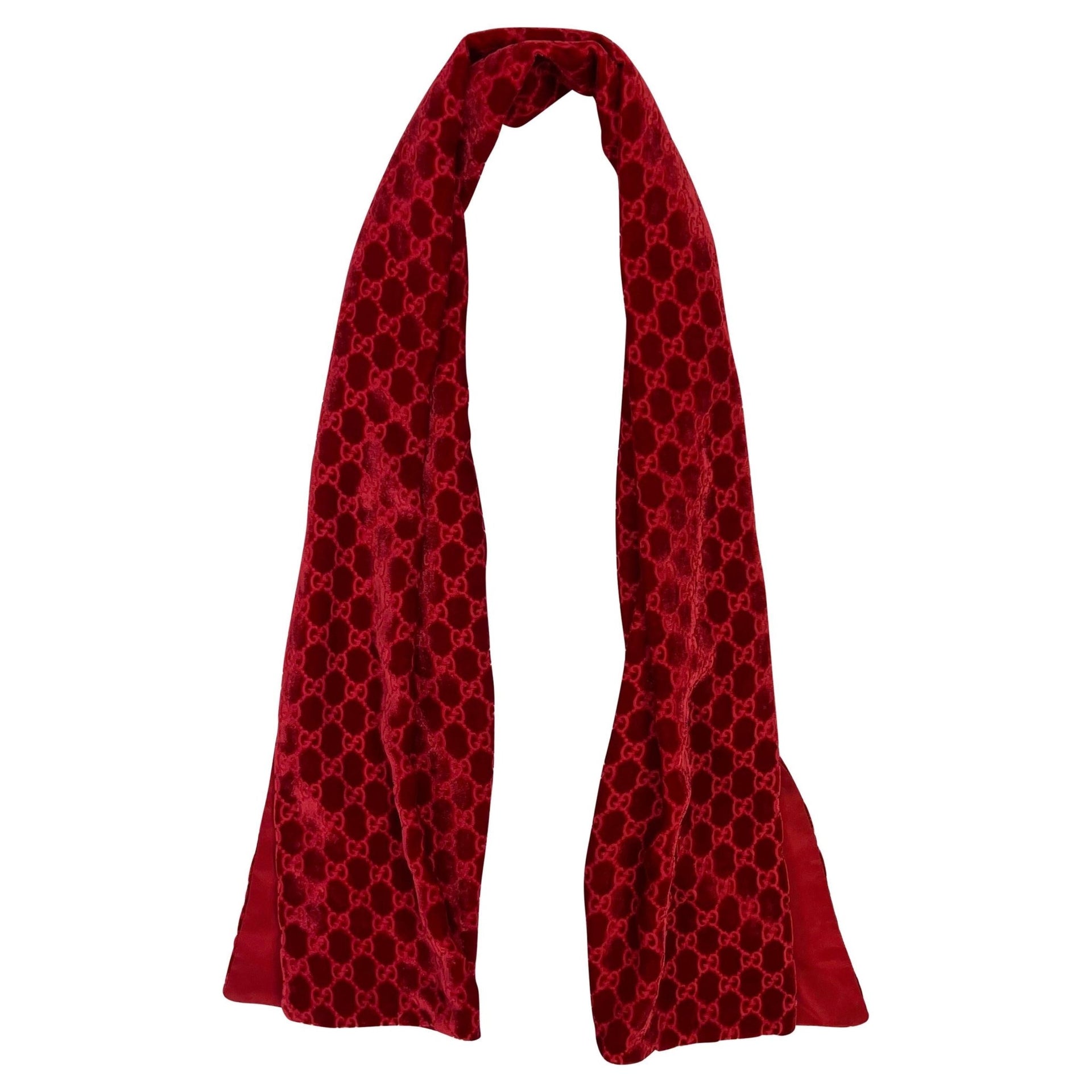 F/W 1997 Gucci by Tom Ford Red Velvet GG Devoré Silk Rectangular Scarf - RealList