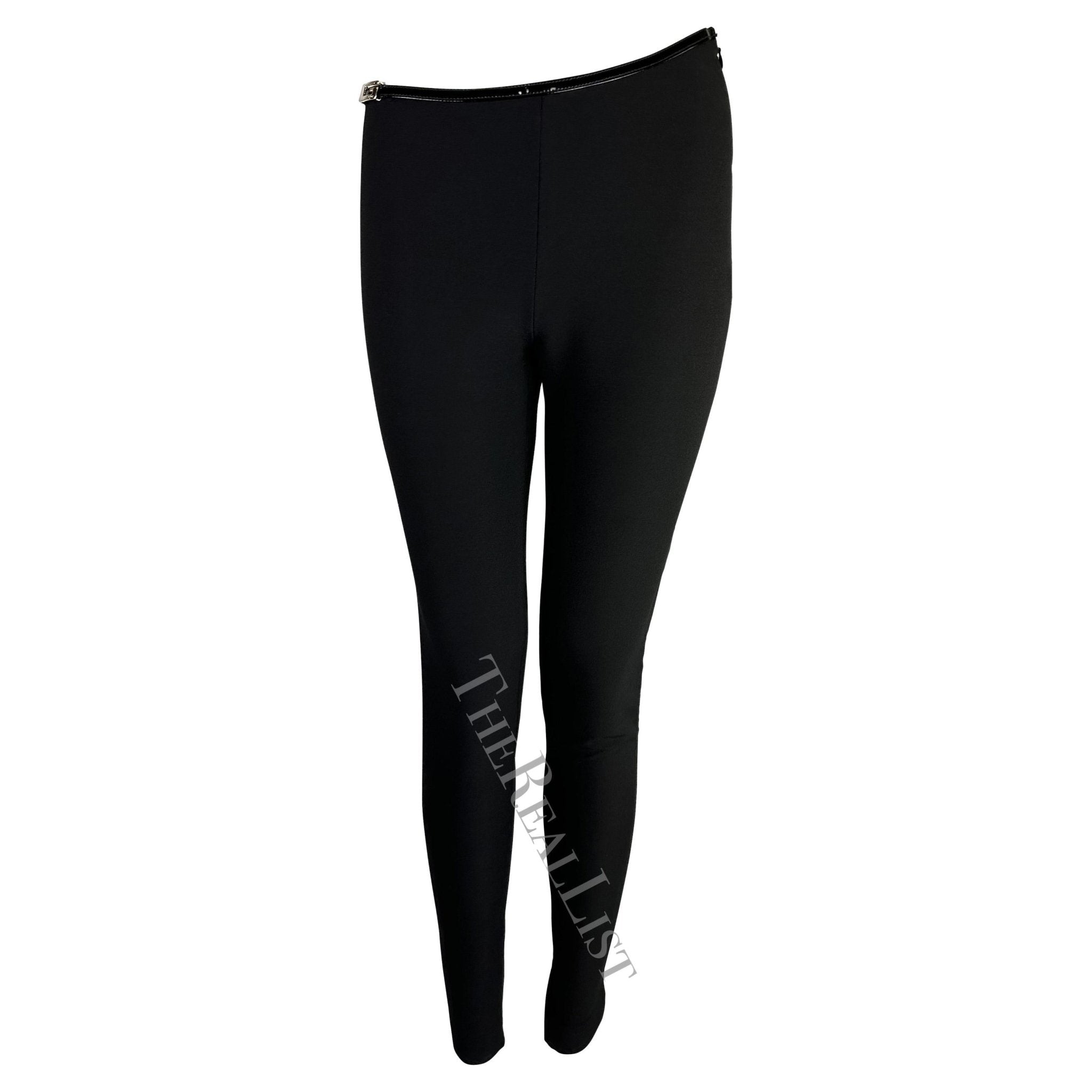 F/W 1997 Gucci by Tom Ford Runway Black Square 'G' Buckle Patent Stretch Pants - RealList