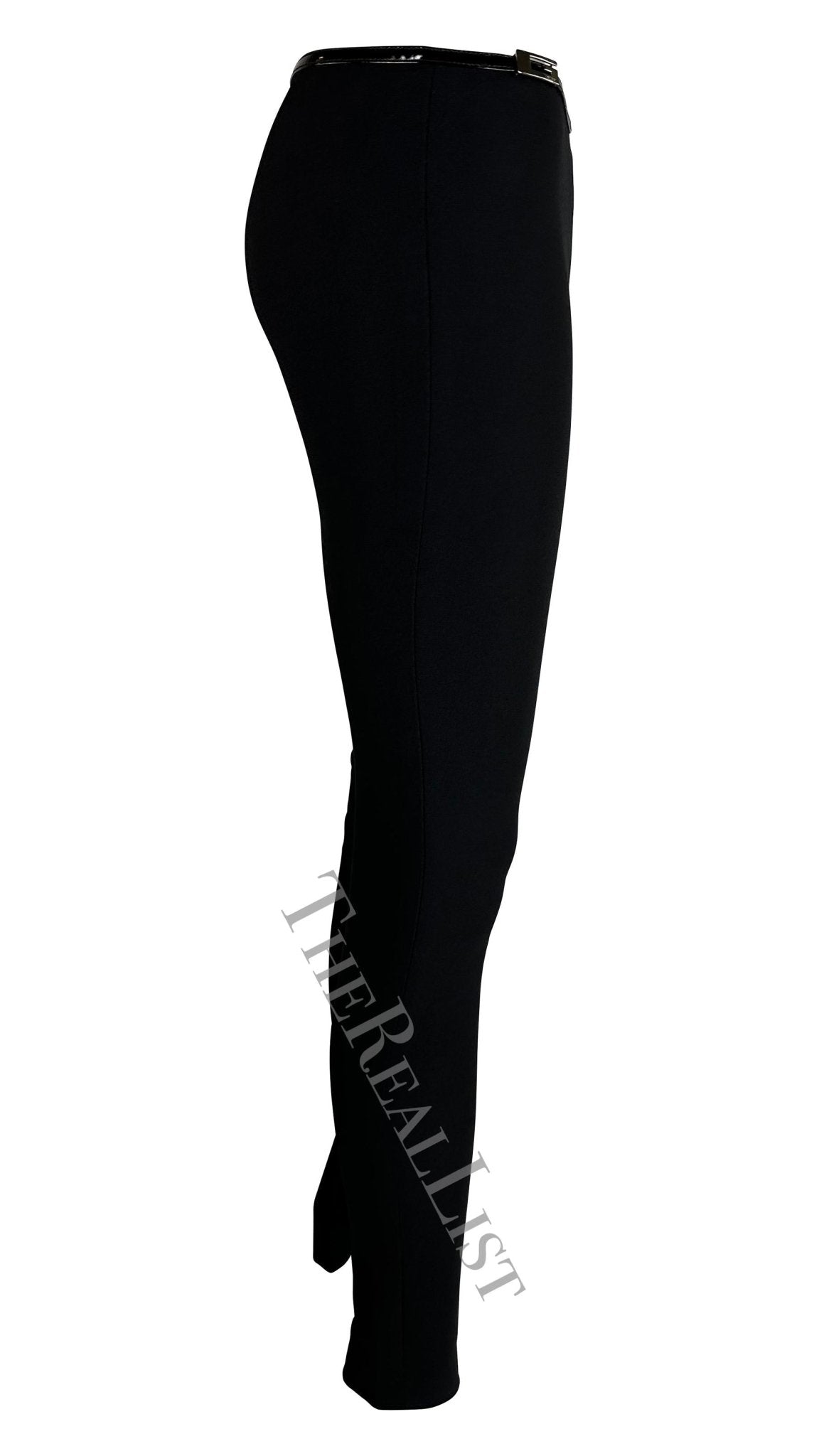 F/W 1997 Gucci by Tom Ford Runway Black Square 'G' Buckle Patent Stretch Pants - RealList