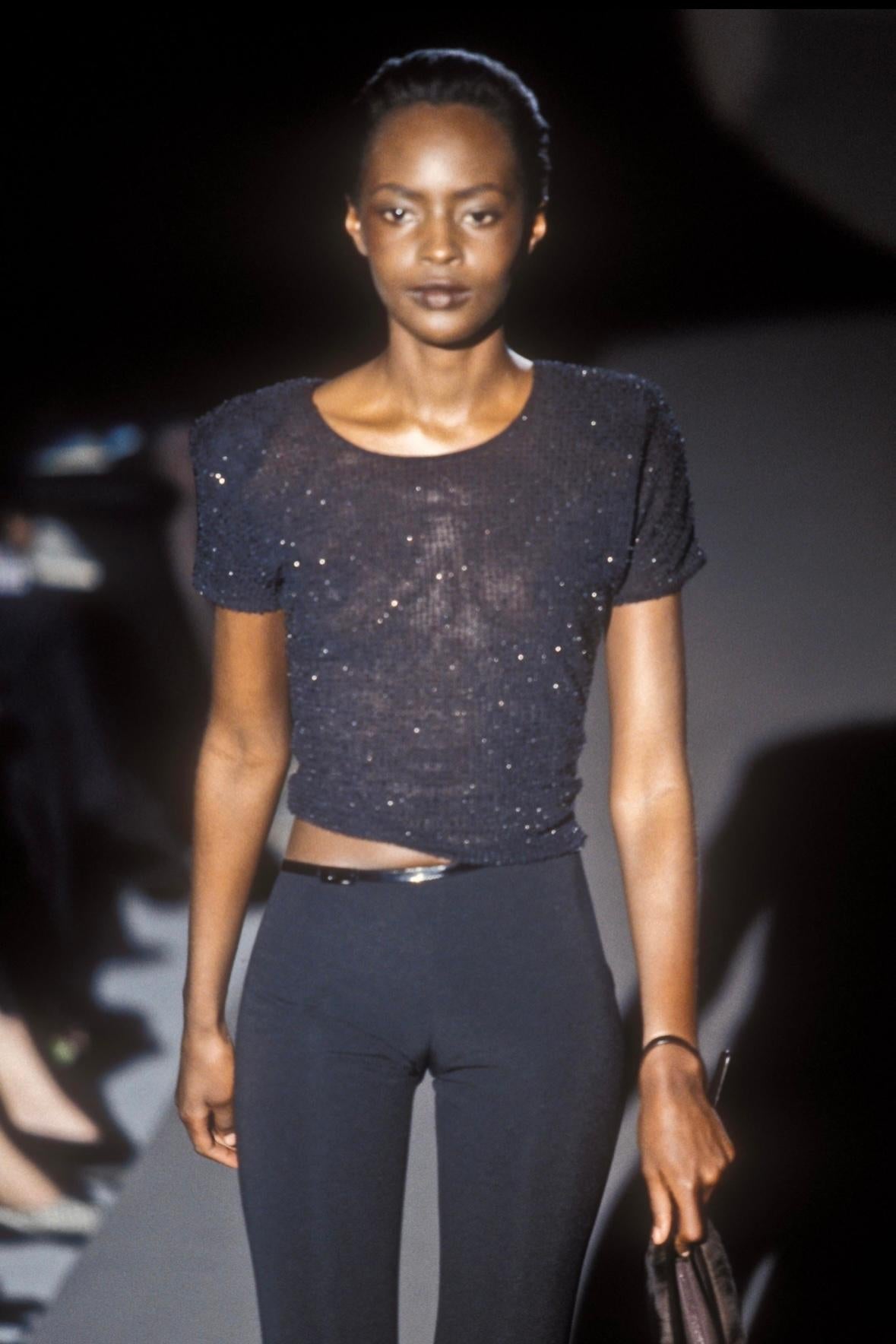 F/W 1997 Gucci by Tom Ford Runway Black Square 'G' Buckle Patent Stretch Pants - RealList