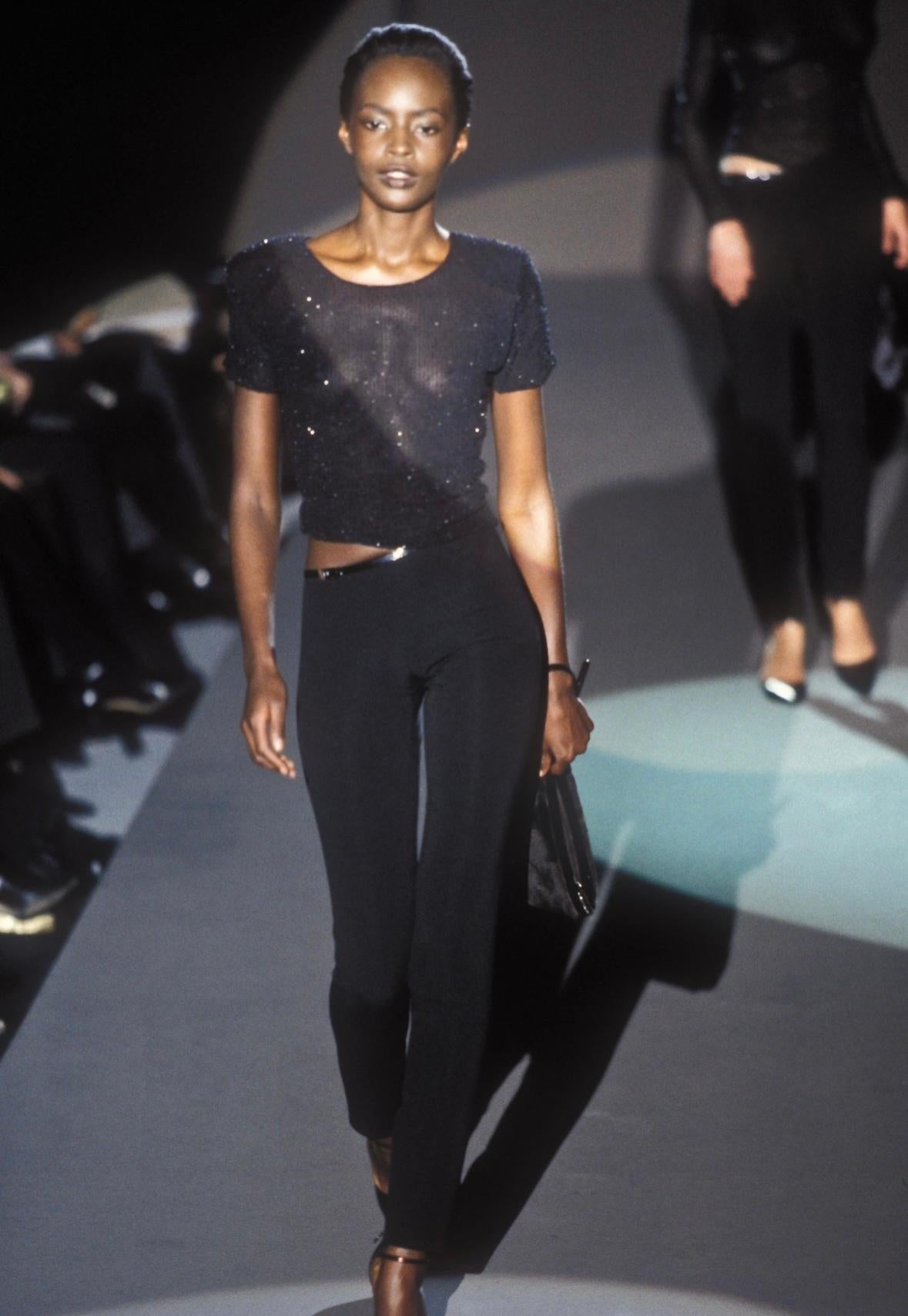 F/W 1997 Gucci by Tom Ford Runway Black Square 'G' Buckle Patent Stretch Pants - RealList