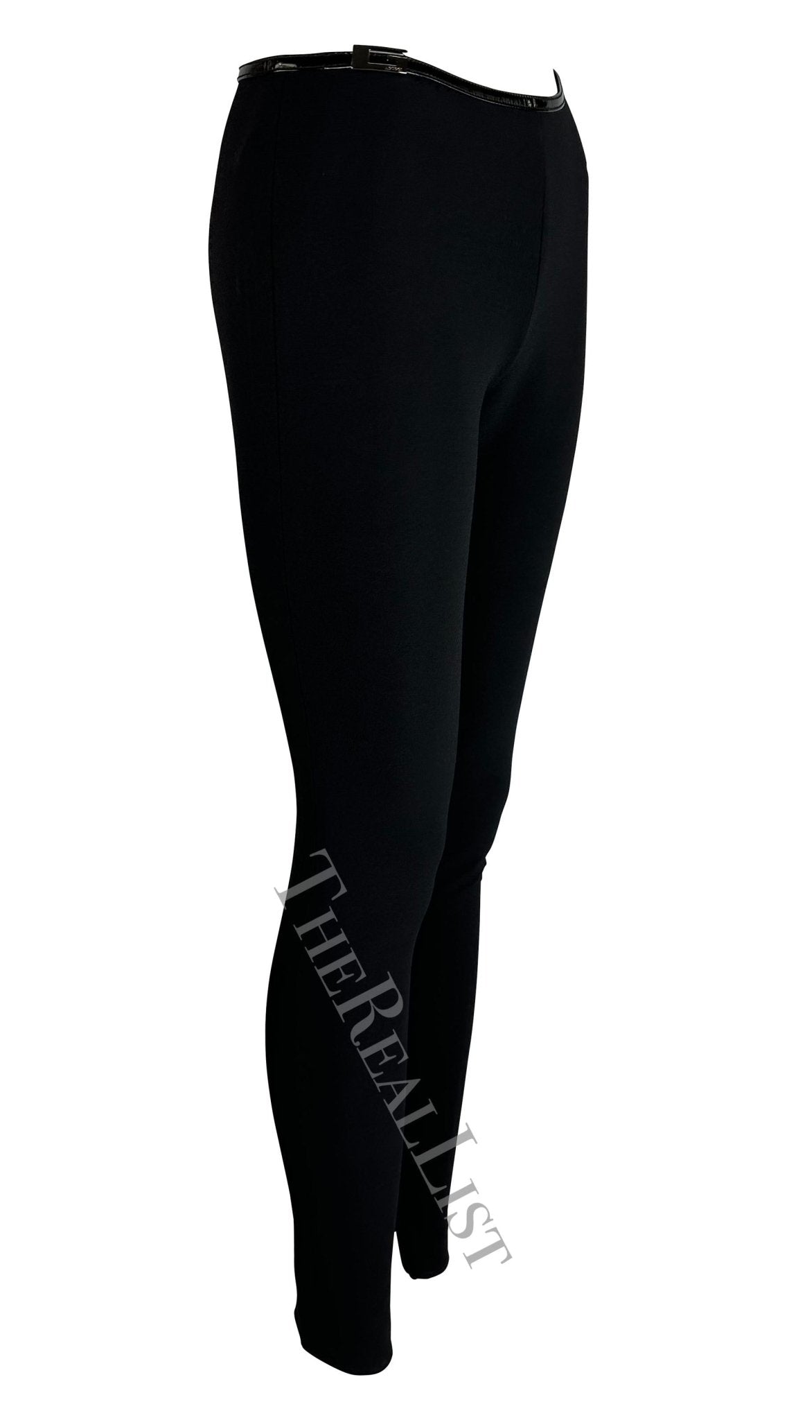 F/W 1997 Gucci by Tom Ford Runway Black Square 'G' Buckle Patent Stretch Pants - RealList