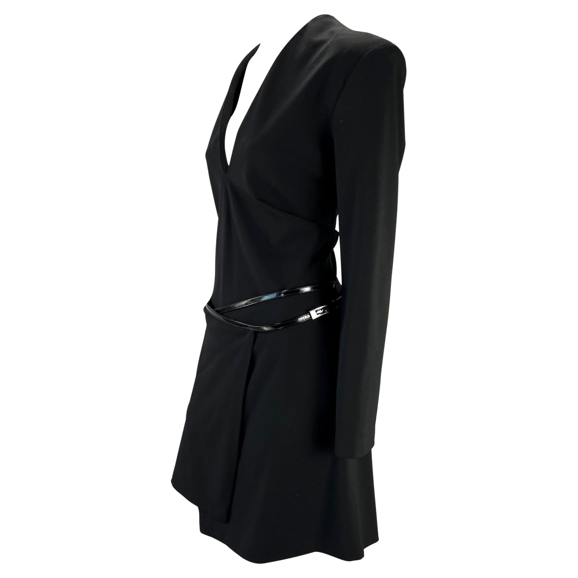 F/W 1997 Gucci by Tom Ford Runway G Buckle V - Neck Wrap Leather Belt Dress - RealList