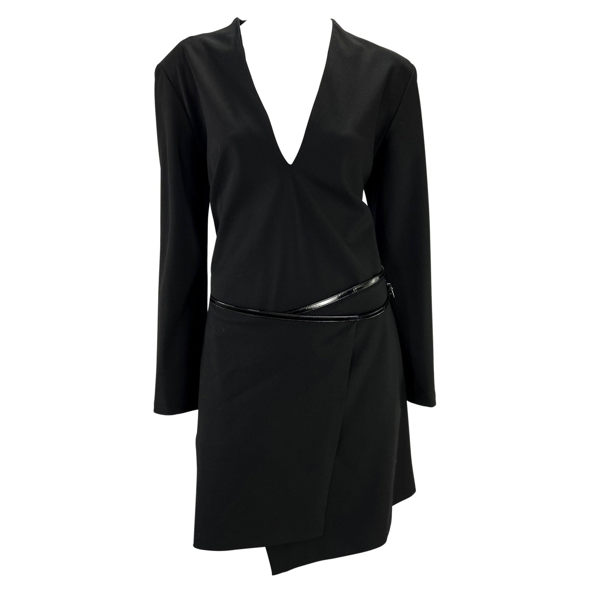 F/W 1997 Gucci by Tom Ford Runway G Buckle V - Neck Wrap Leather Belt Dress - RealList