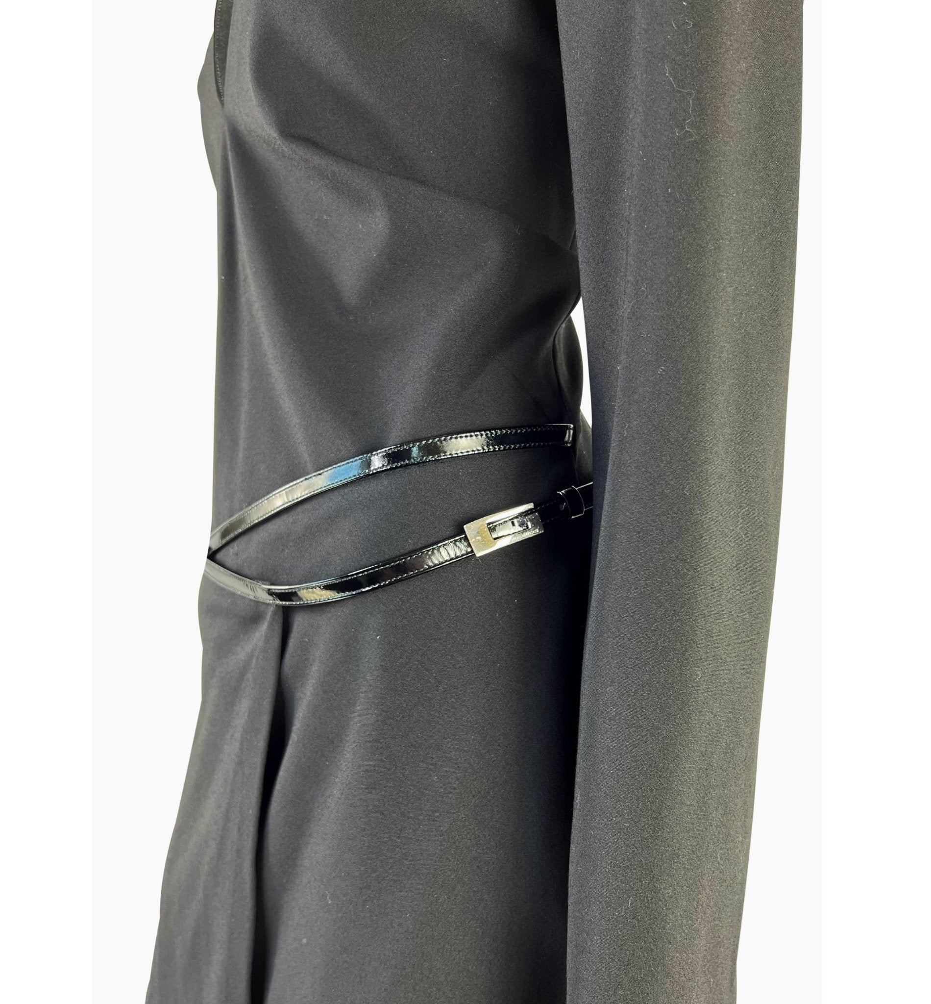 F/W 1997 Gucci by Tom Ford Runway G Buckle V - Neck Wrap Leather Belt Dress - RealList