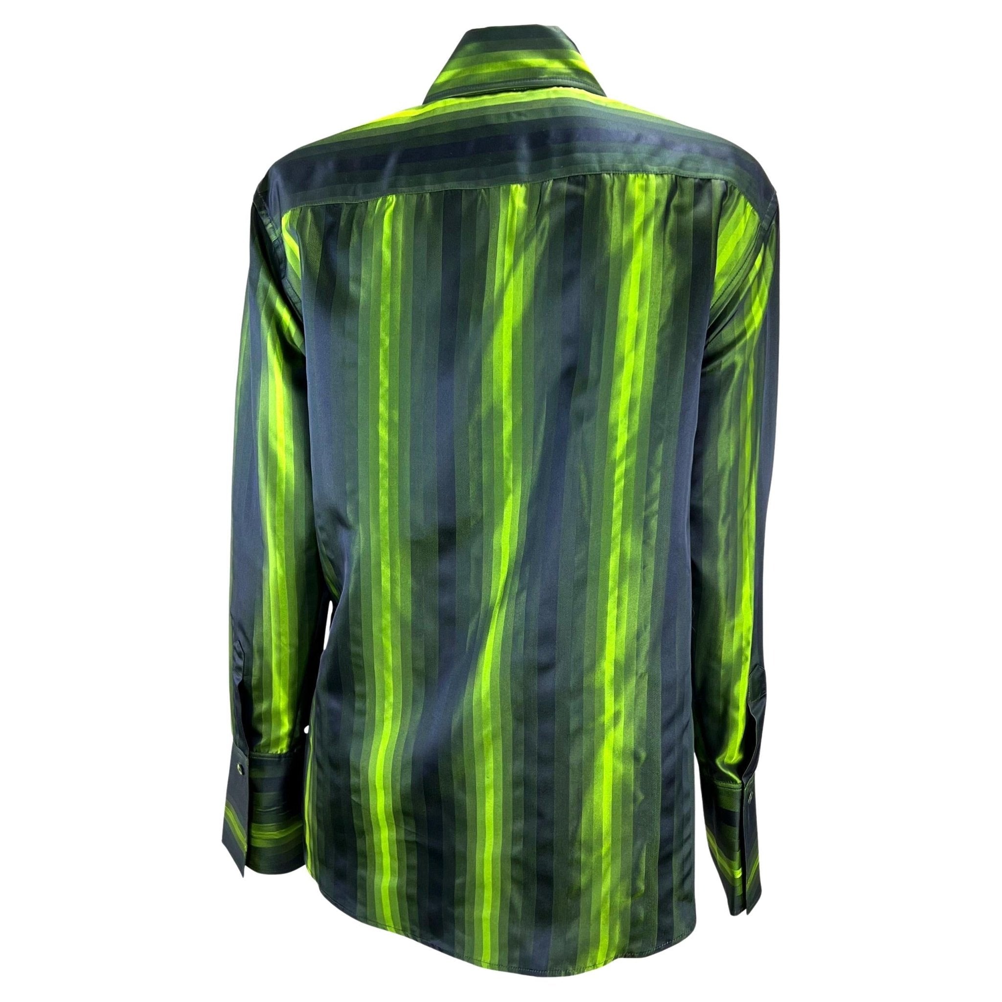 F/W 1997 Gucci by Tom Ford Runway Green Ombré Stripe Shoulder Pad Button Up Top - RealList