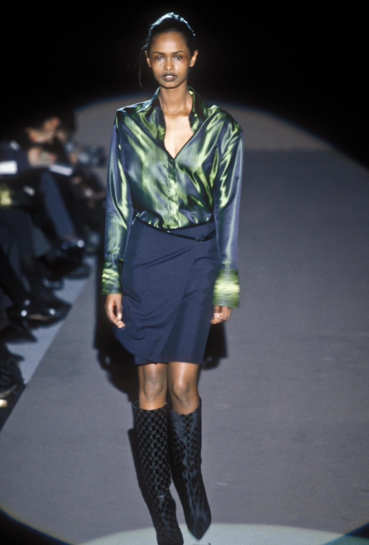 F/W 1997 Gucci by Tom Ford Runway Green Ombré Stripe Shoulder Pad Button Up Top - RealList