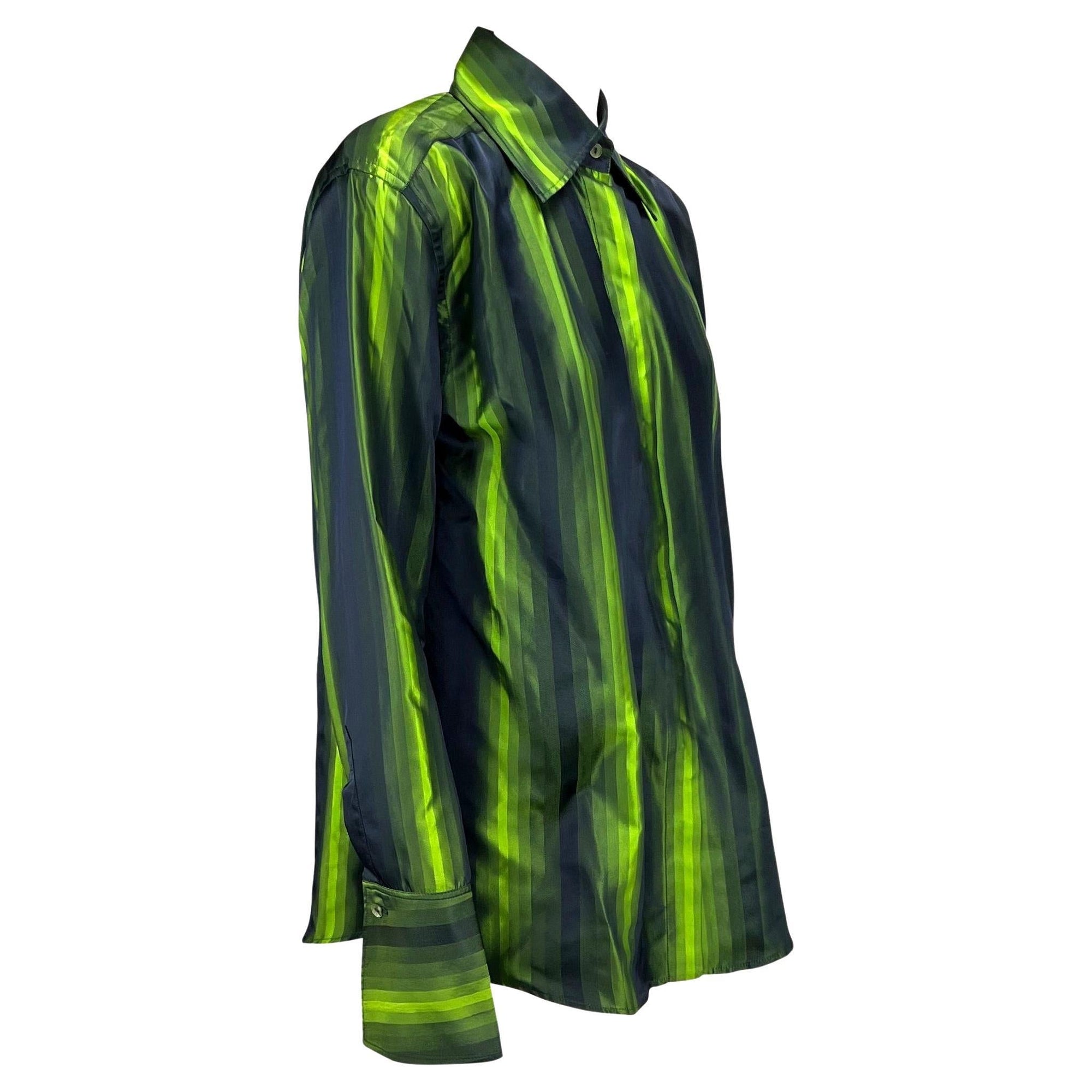 F/W 1997 Gucci by Tom Ford Runway Green Ombré Stripe Shoulder Pad Button Up Top - RealList