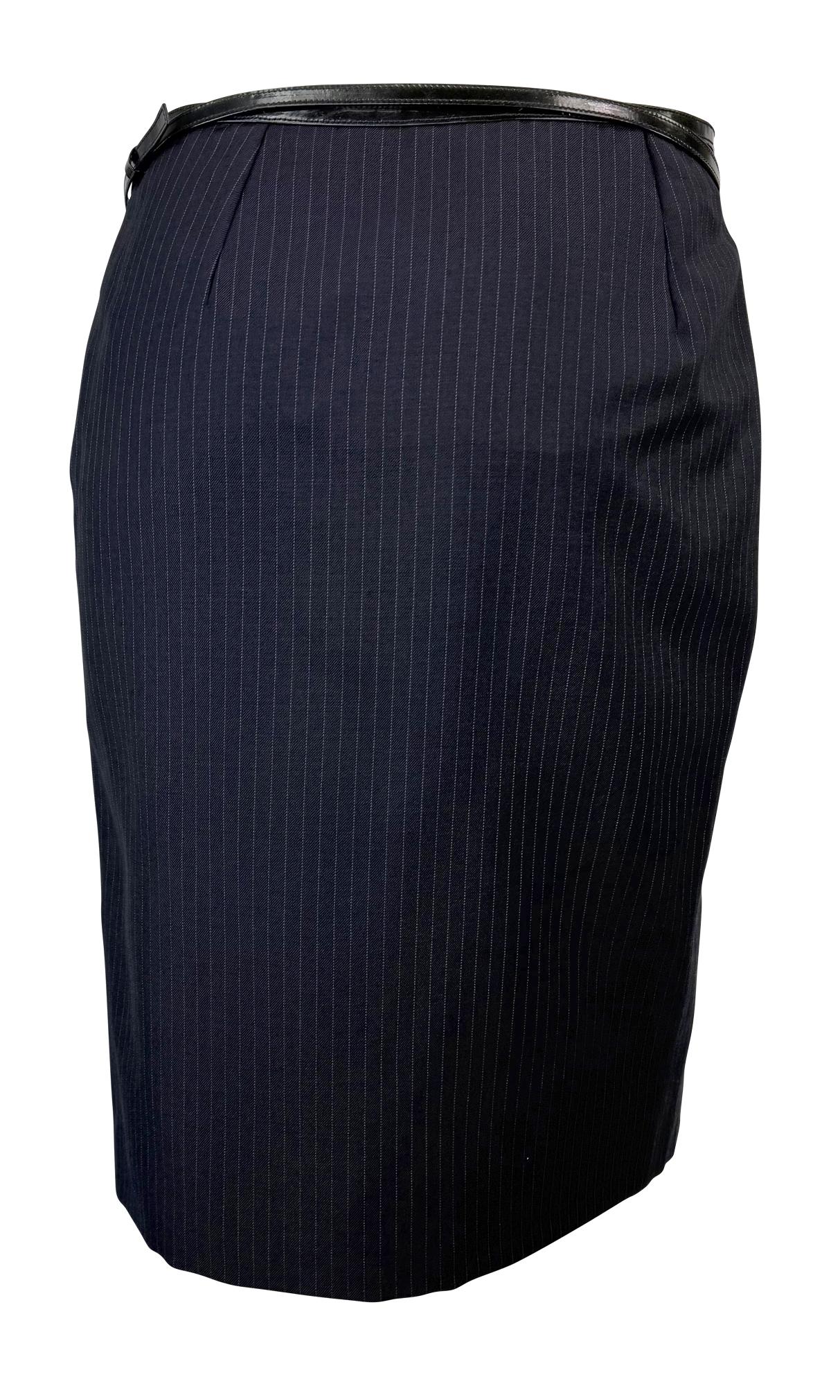 F/W 1997 Gucci by Tom Ford Runway Pinstripe G Buckle Wrap Skirt - RealList