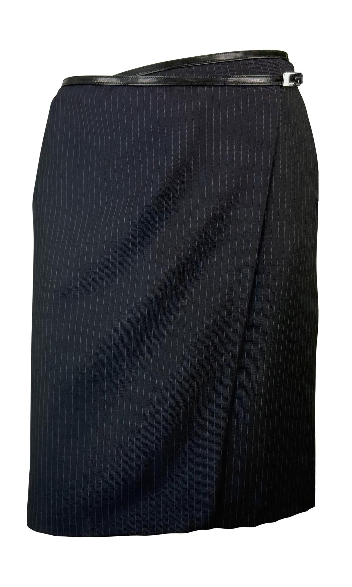 F/W 1997 Gucci by Tom Ford Runway Pinstripe G Buckle Wrap Skirt - RealList