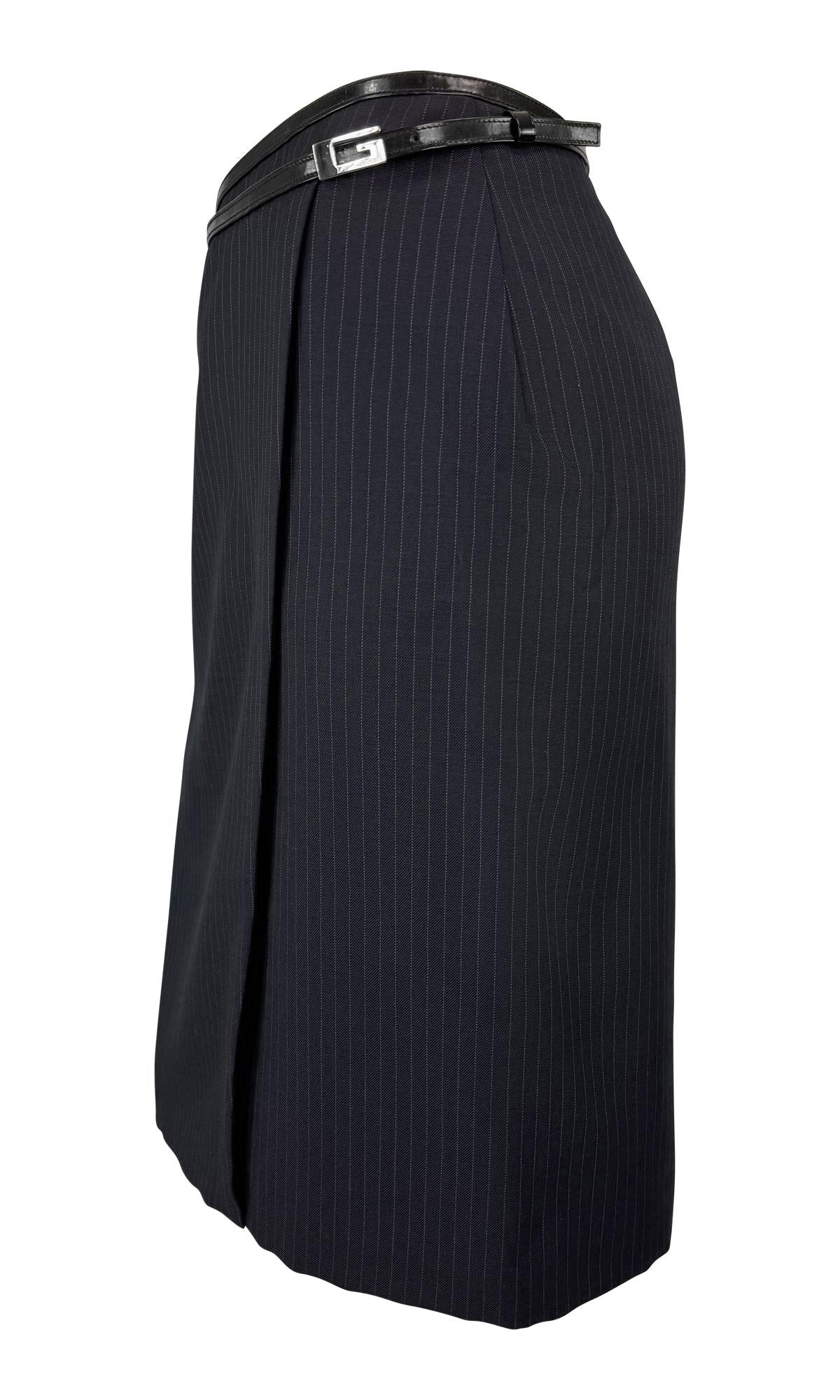 F/W 1997 Gucci by Tom Ford Runway Pinstripe G Buckle Wrap Skirt - RealList