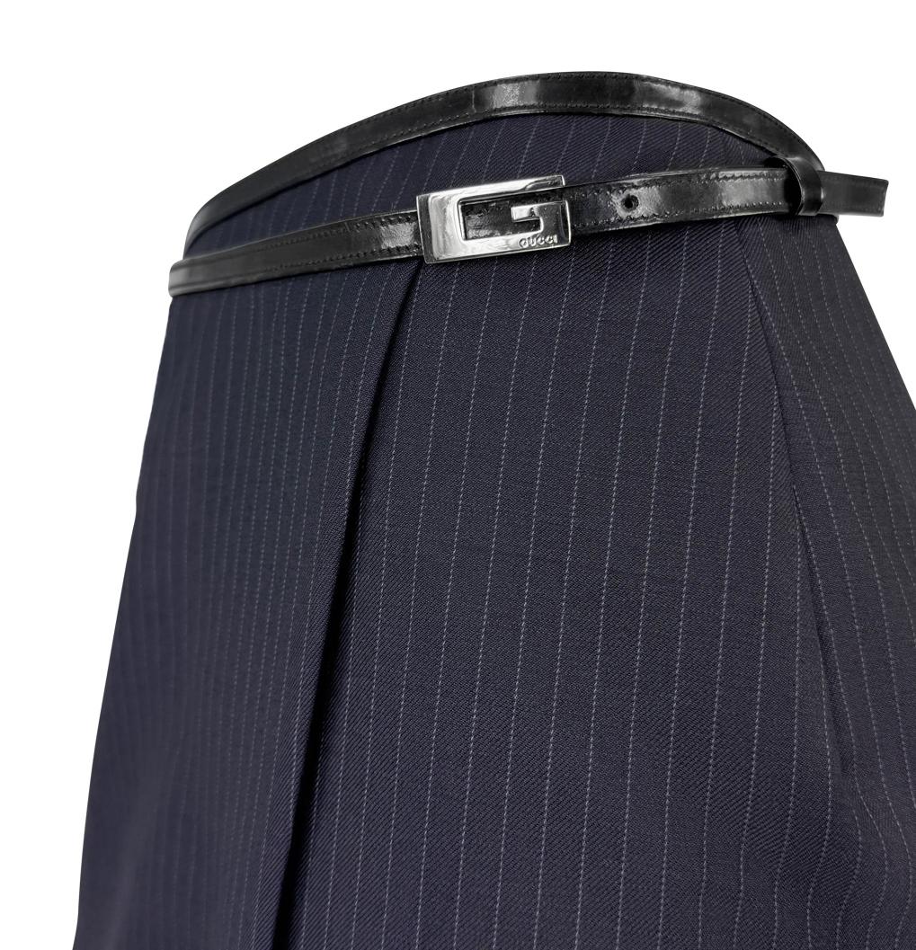 F/W 1997 Gucci by Tom Ford Runway Pinstripe G Buckle Wrap Skirt - RealList