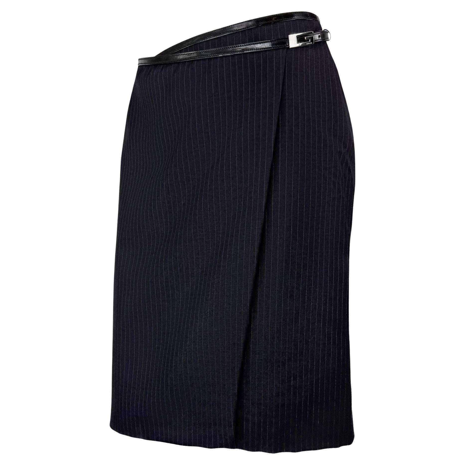 F/W 1997 Gucci by Tom Ford Runway Pinstripe G Buckle Wrap Skirt - RealList