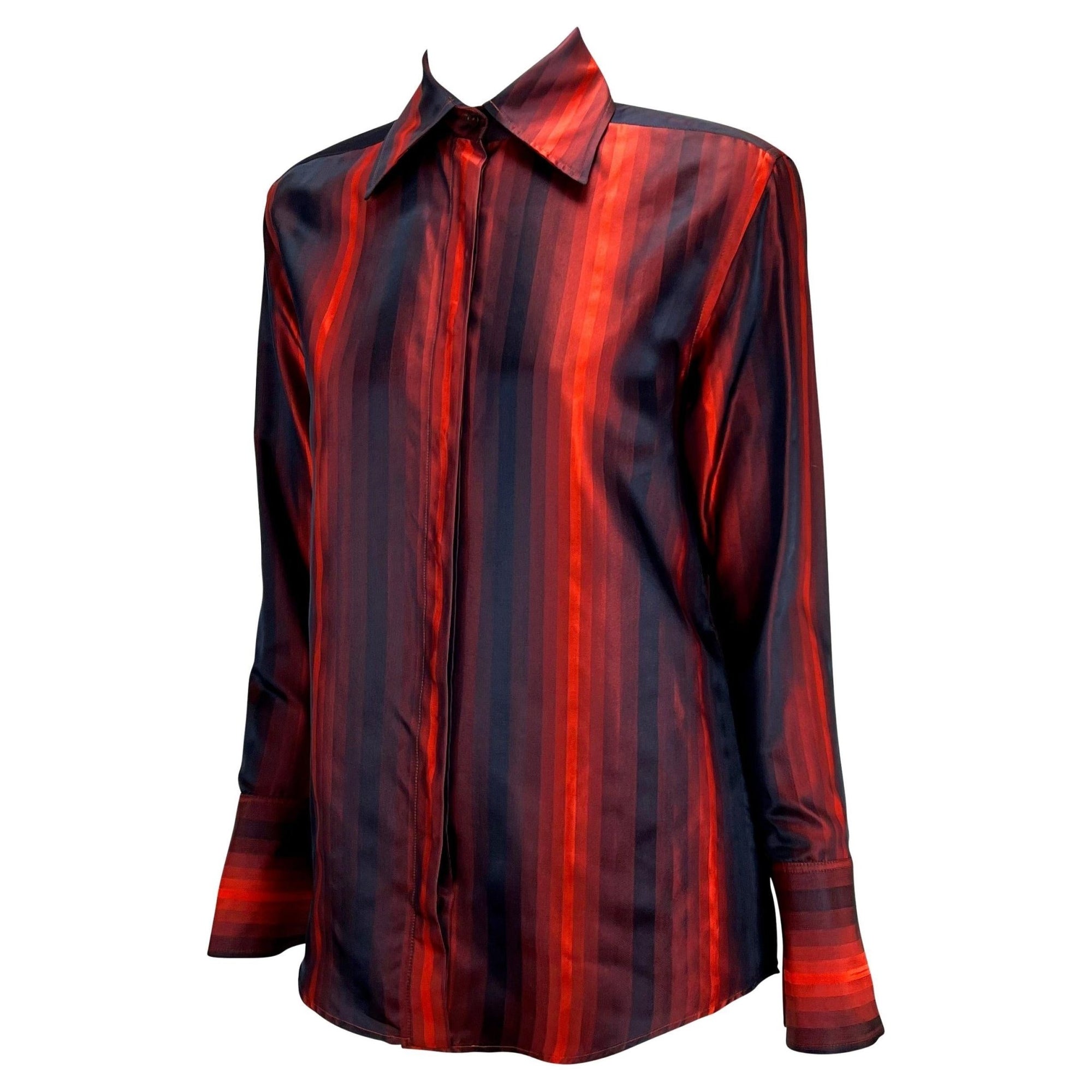 F/W 1997 Gucci by Tom Ford Runway Red Ombré Stripe Shoulder Pad Button Up Top - RealList