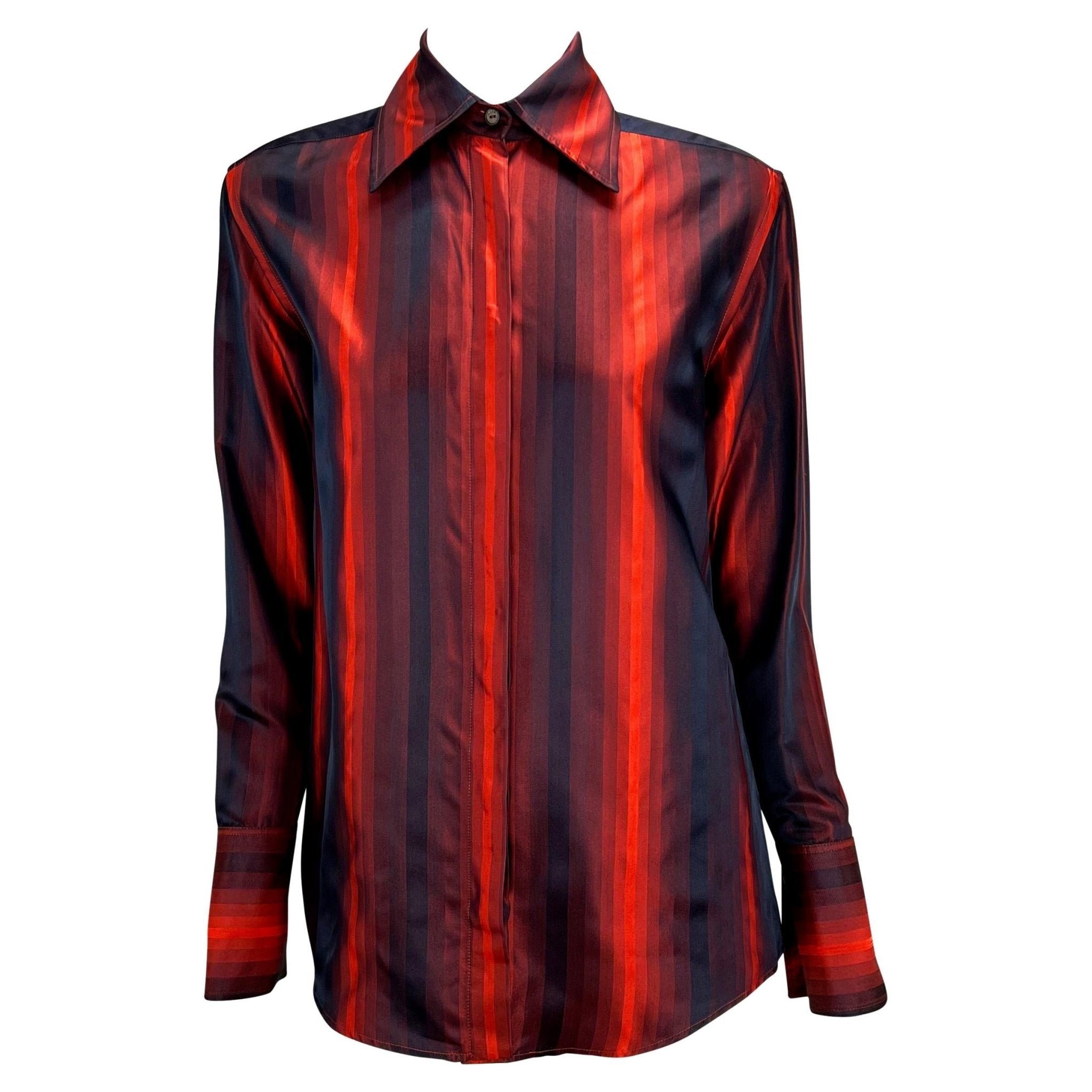 F/W 1997 Gucci by Tom Ford Runway Red Ombré Stripe Shoulder Pad Button Up Top - RealList