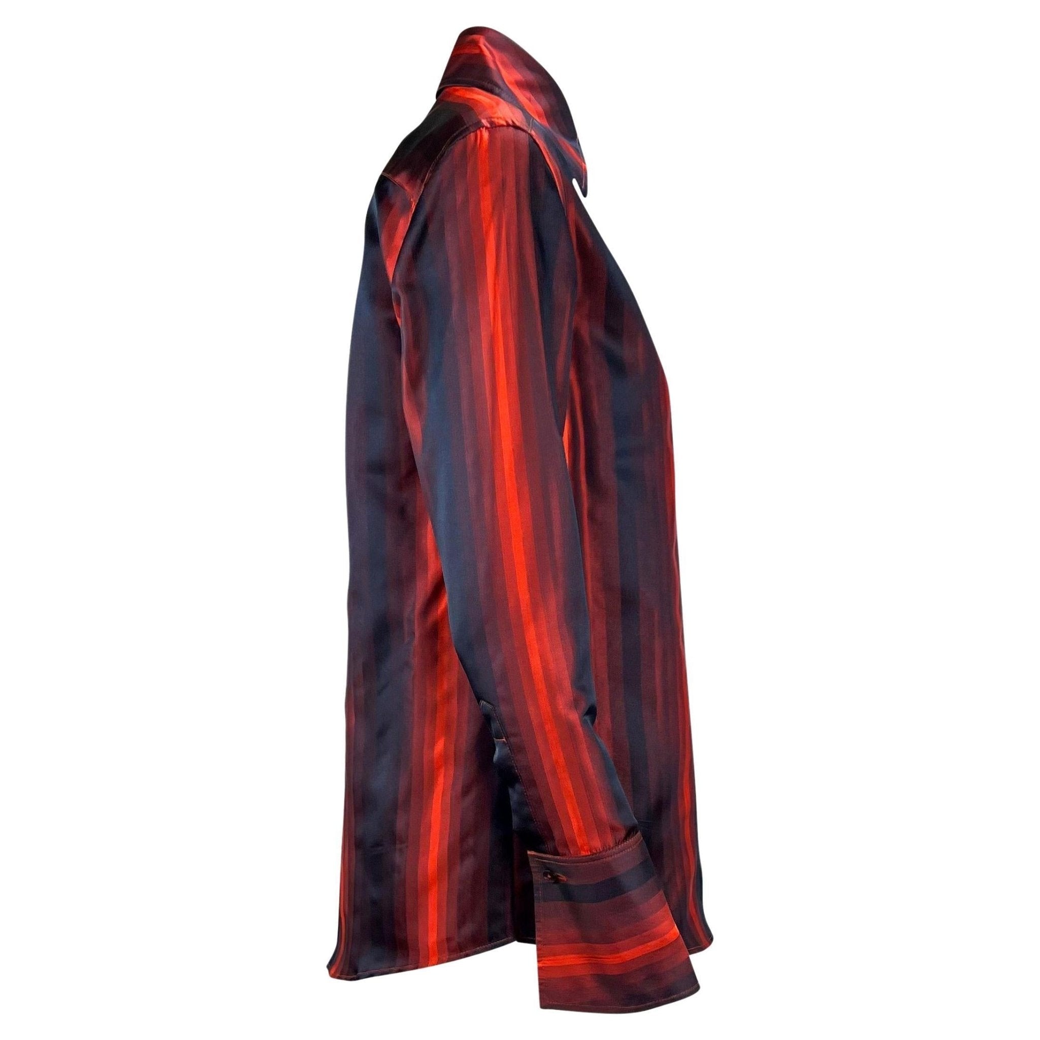 F/W 1997 Gucci by Tom Ford Runway Red Ombré Stripe Shoulder Pad Button Up Top - RealList