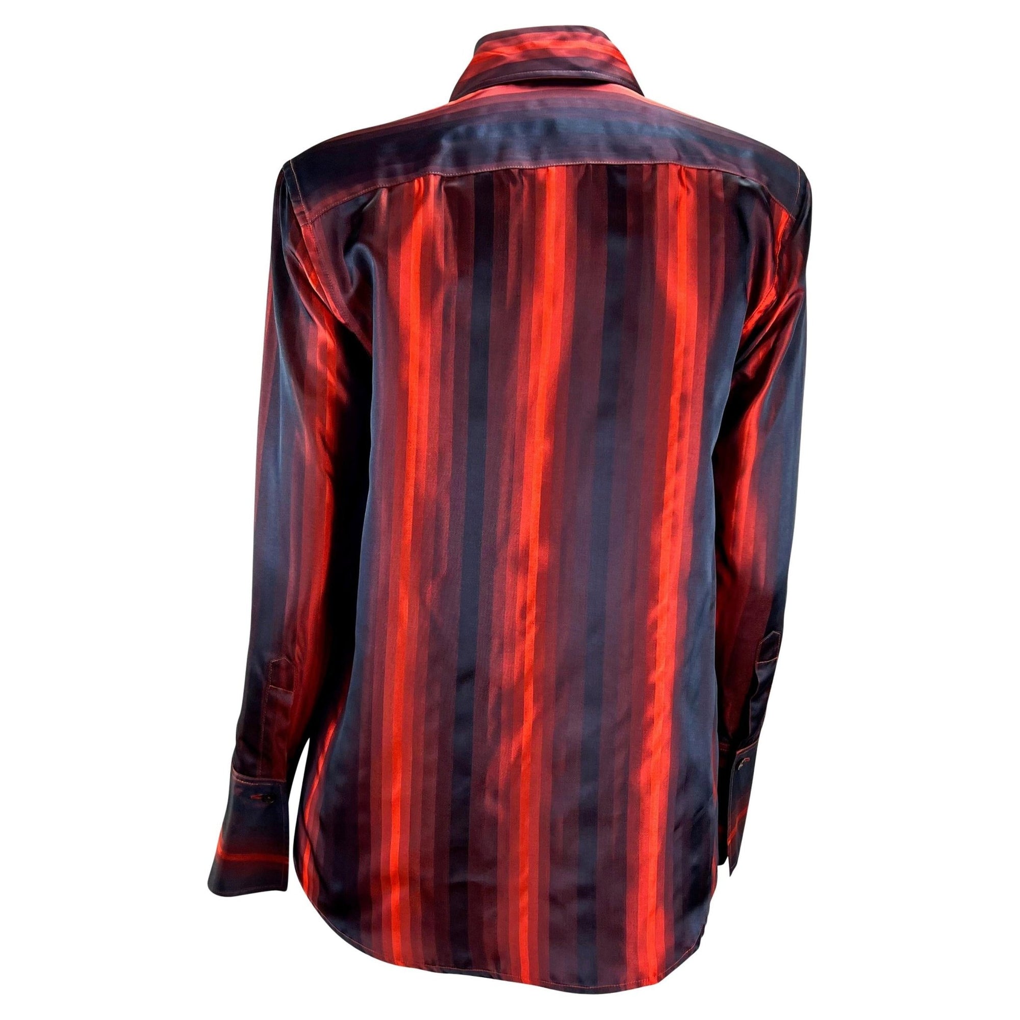 F/W 1997 Gucci by Tom Ford Runway Red Ombré Stripe Shoulder Pad Button Up Top - RealList