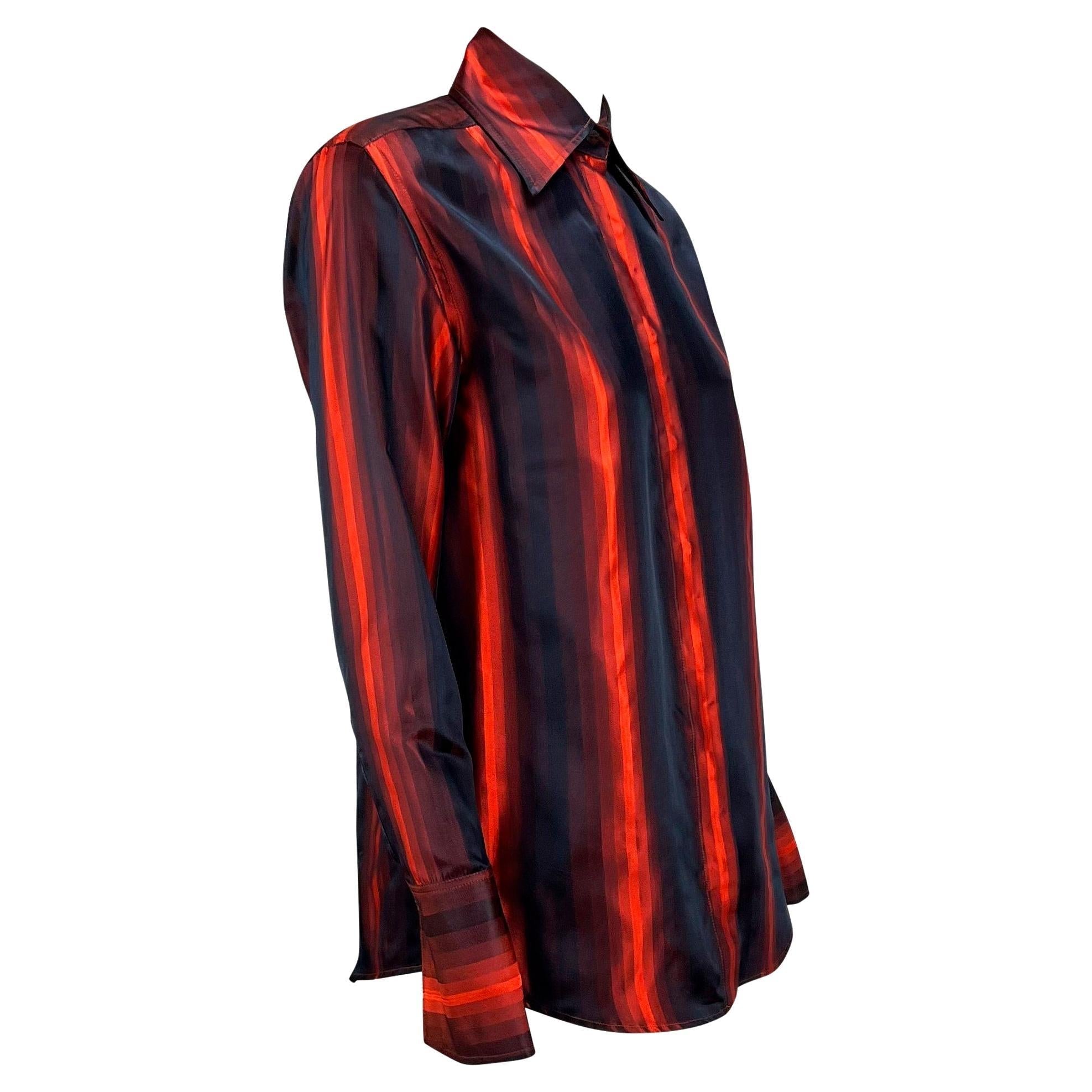 F/W 1997 Gucci by Tom Ford Runway Red Ombré Stripe Shoulder Pad Button Up Top - RealList