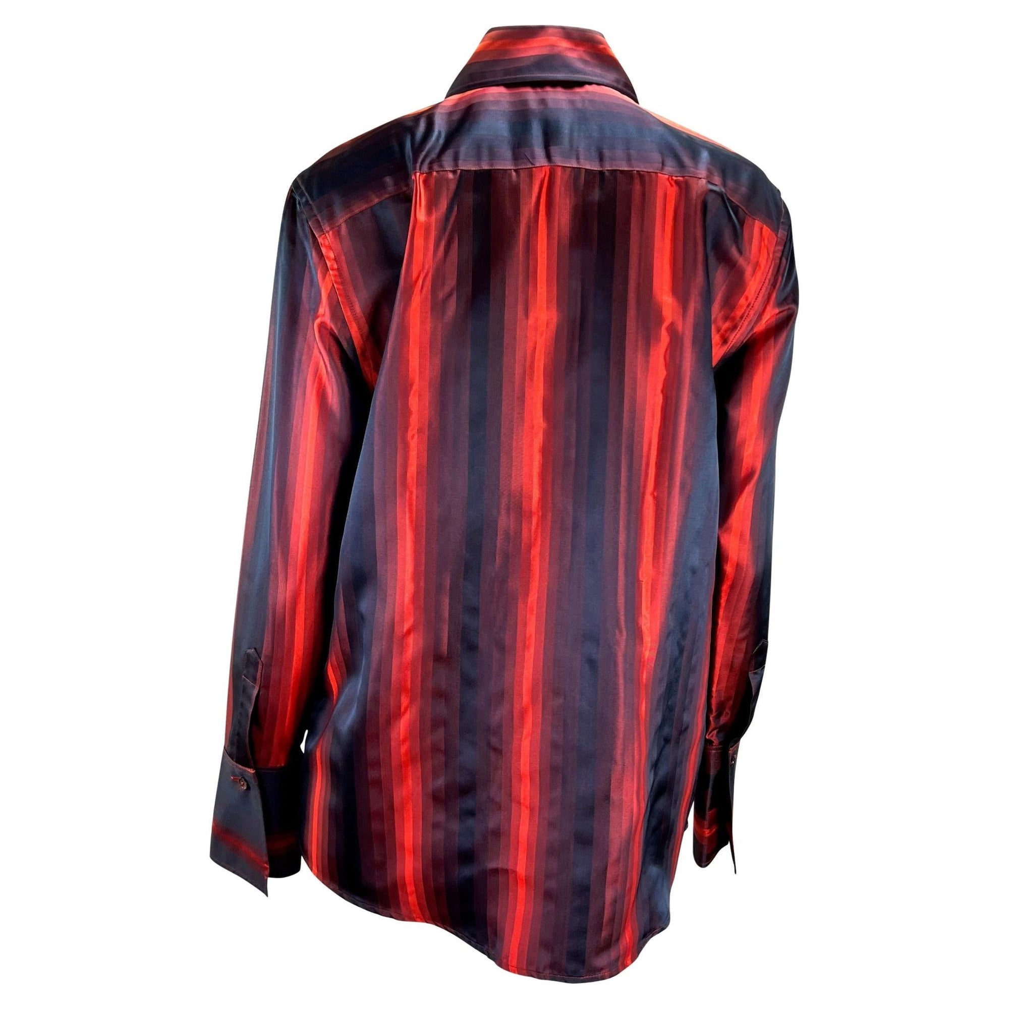 F/W 1997 Gucci by Tom Ford Runway Red Ombré Stripe Silk Button Up Top - RealList