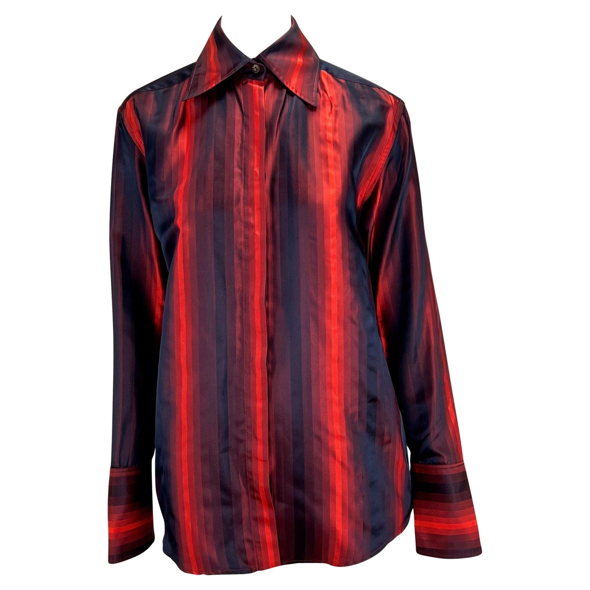 F/W 1997 Gucci by Tom Ford Runway Red Ombré Stripe Silk Button Up Top - RealList