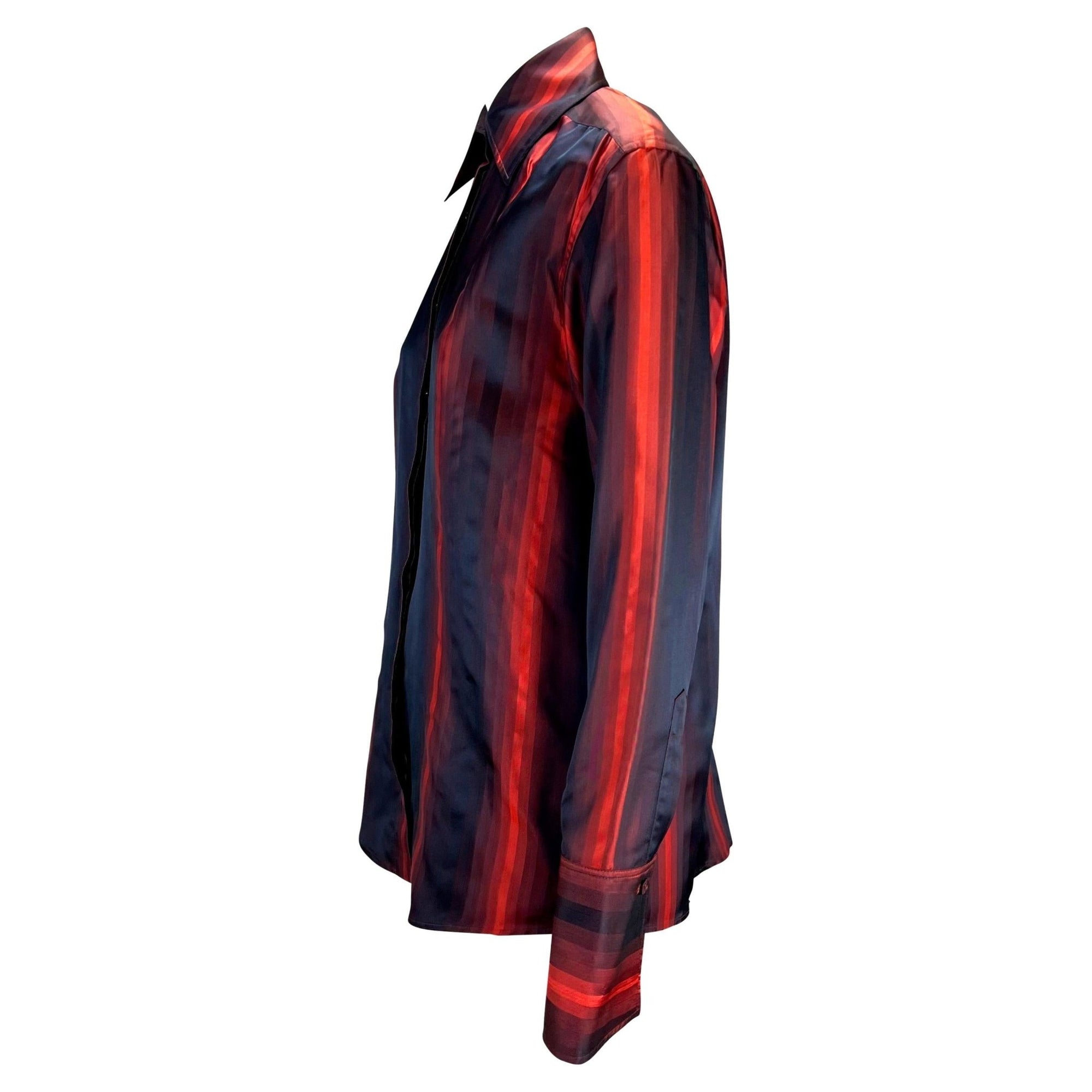 F/W 1997 Gucci by Tom Ford Runway Red Ombré Stripe Silk Button Up Top - RealList