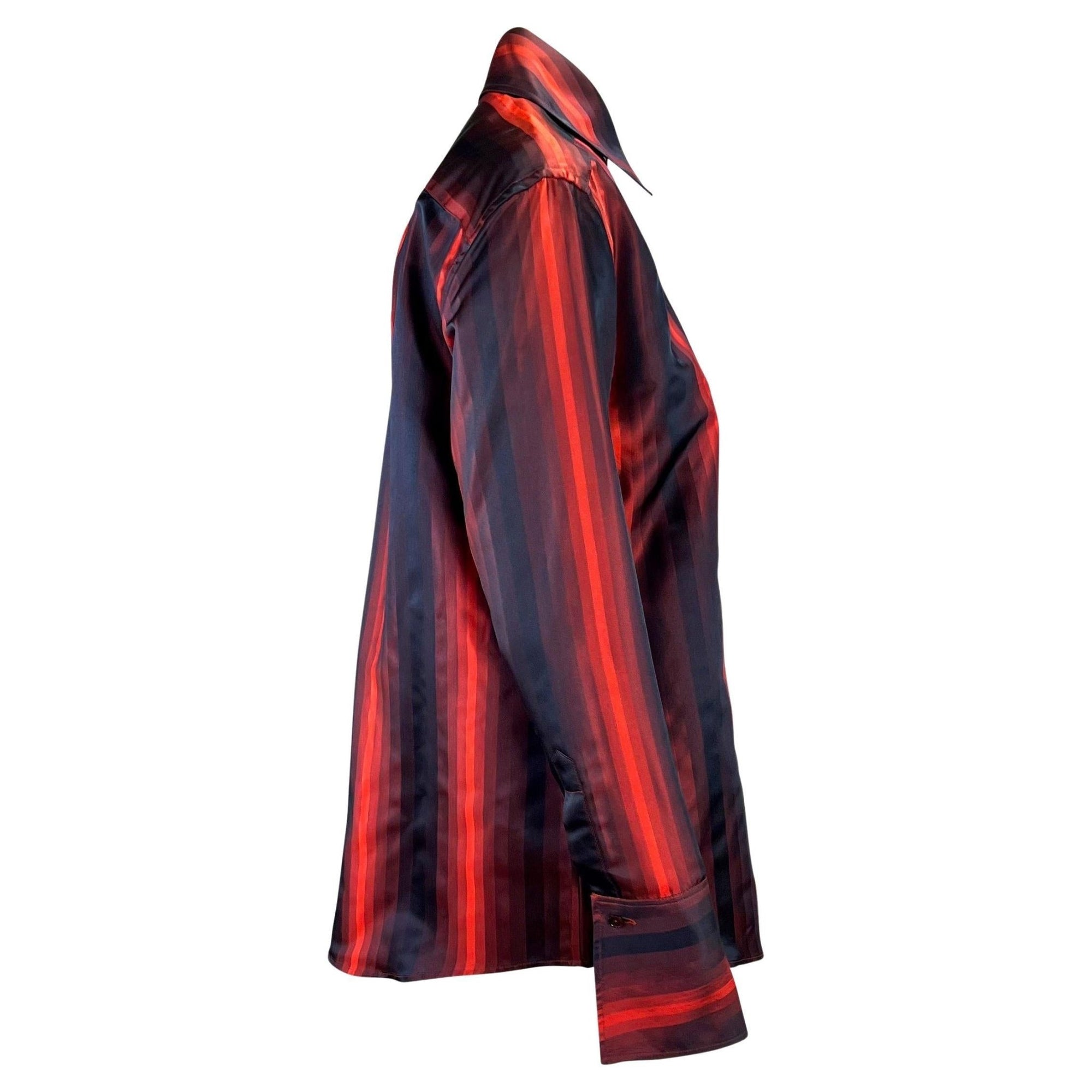 F/W 1997 Gucci by Tom Ford Runway Red Ombré Stripe Silk Button Up Top - RealList
