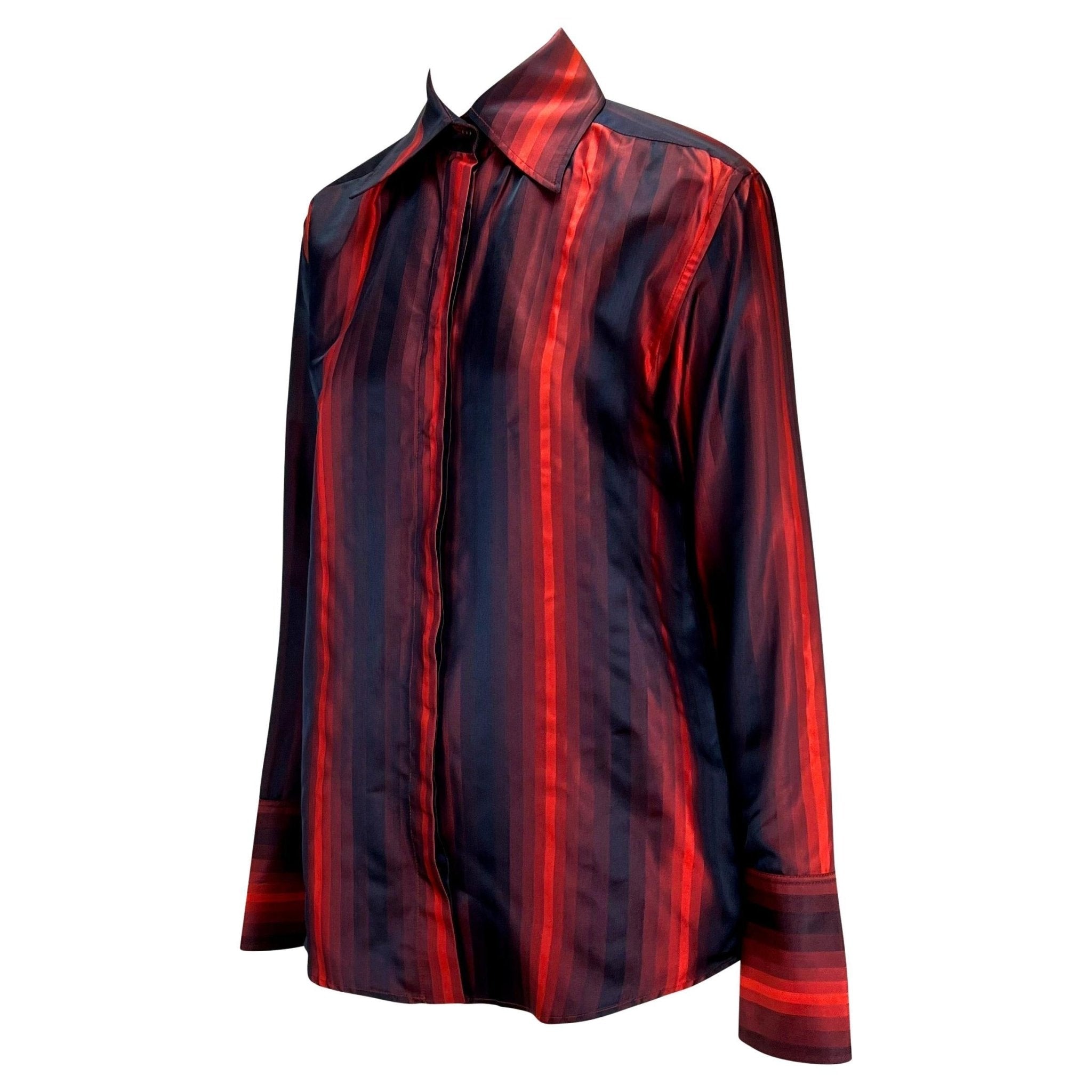 F/W 1997 Gucci by Tom Ford Runway Red Ombré Stripe Silk Button Up Top - RealList