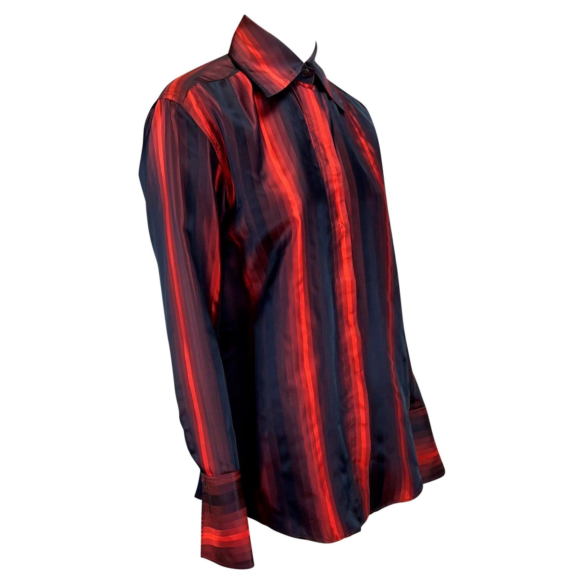 F/W 1997 Gucci by Tom Ford Runway Red Ombré Stripe Silk Button Up Top - RealList