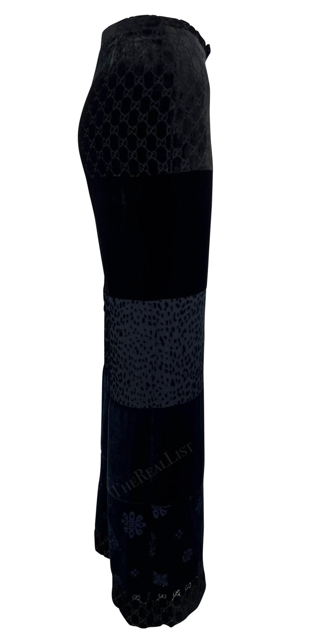 F/W 1997 Gucci by Tom Ford Runway Velvet GG Monogram Navy Black Patchwork Pants - RealList