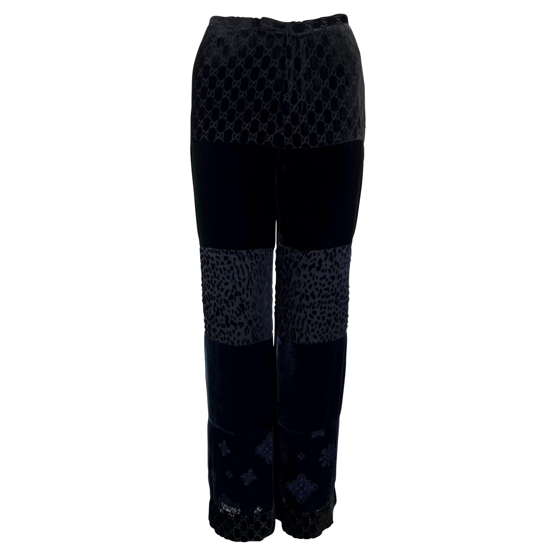 F/W 1997 Gucci by Tom Ford Runway Velvet GG Monogram Navy Black Patchwork Pants - RealList
