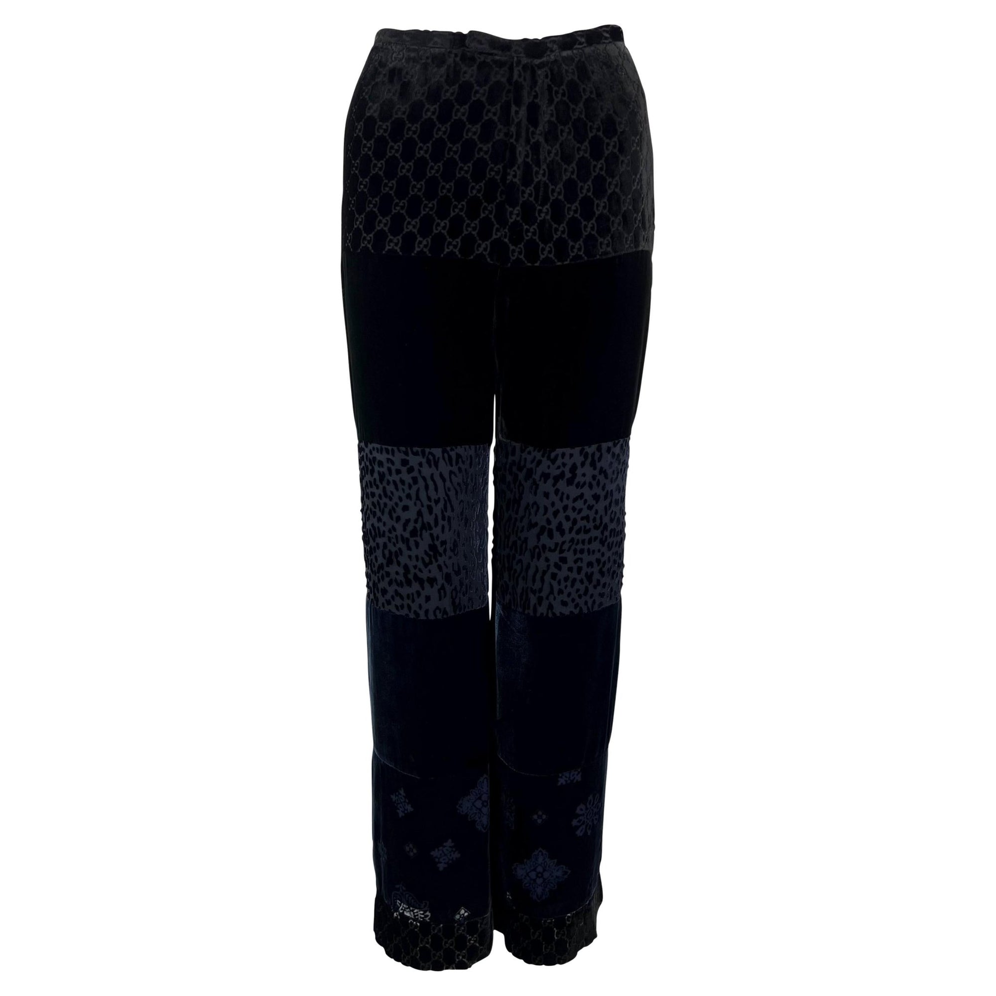 F/W 1997 Gucci by Tom Ford Runway Velvet GG Monogram Navy Black Patchwork Pants - RealList