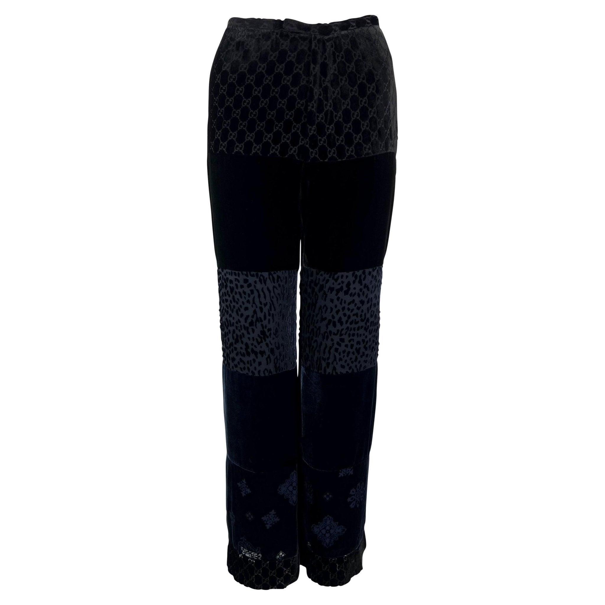 F/W 1997 Gucci by Tom Ford Runway Velvet GG Monogram Navy Black Patchwork Pants - RealList