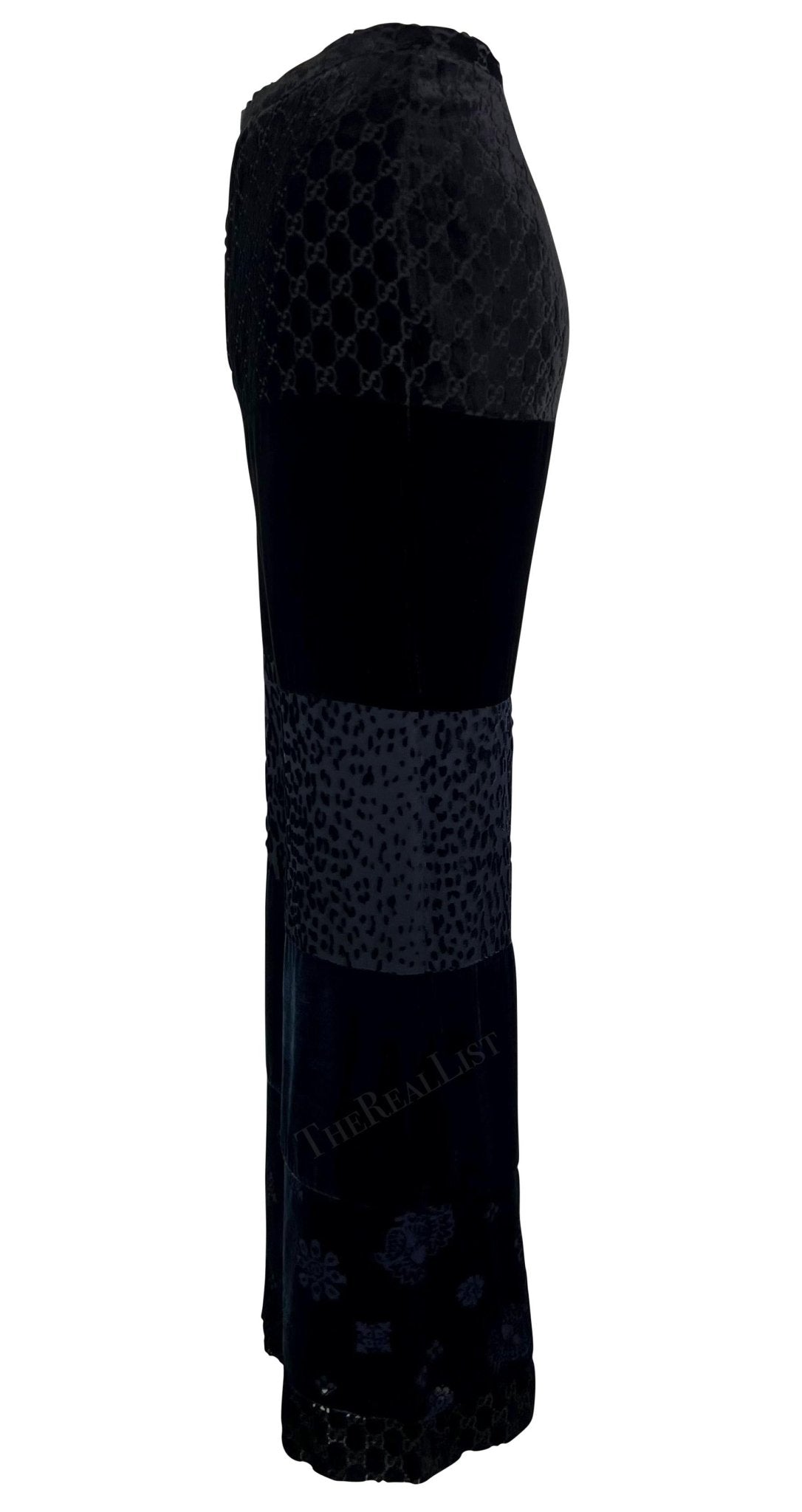 F/W 1997 Gucci by Tom Ford Runway Velvet GG Monogram Navy Black Patchwork Pants - RealList