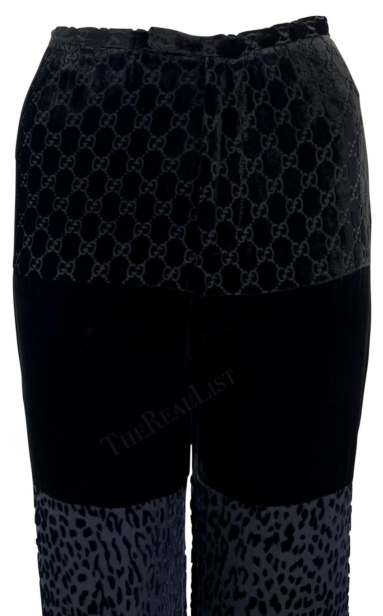 F/W 1997 Gucci by Tom Ford Runway Velvet GG Monogram Navy Black Patchwork Pants - RealList